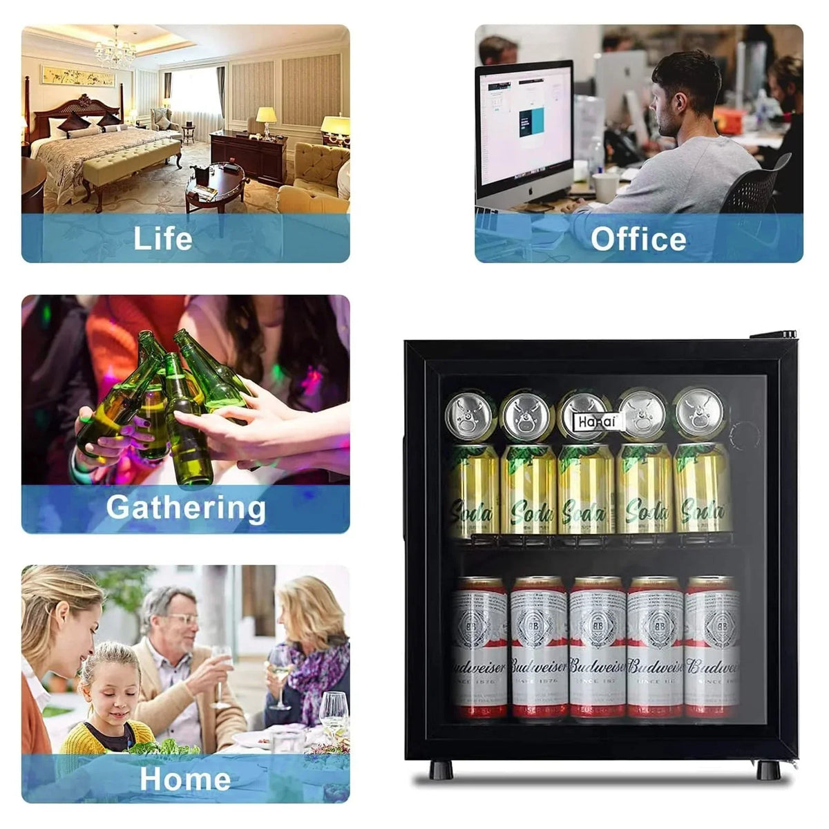 Nouveauté 2026 – Réfrigérateur et refroidisseur de boissons 62-Can, petit mini-réfrigérateur pour la maison, le bureau ou le bar avec porte en verre et étagères amovibles réglables, parfait pour les sodas, la bière ou le vin, acier inoxydable, 1,6 pi
