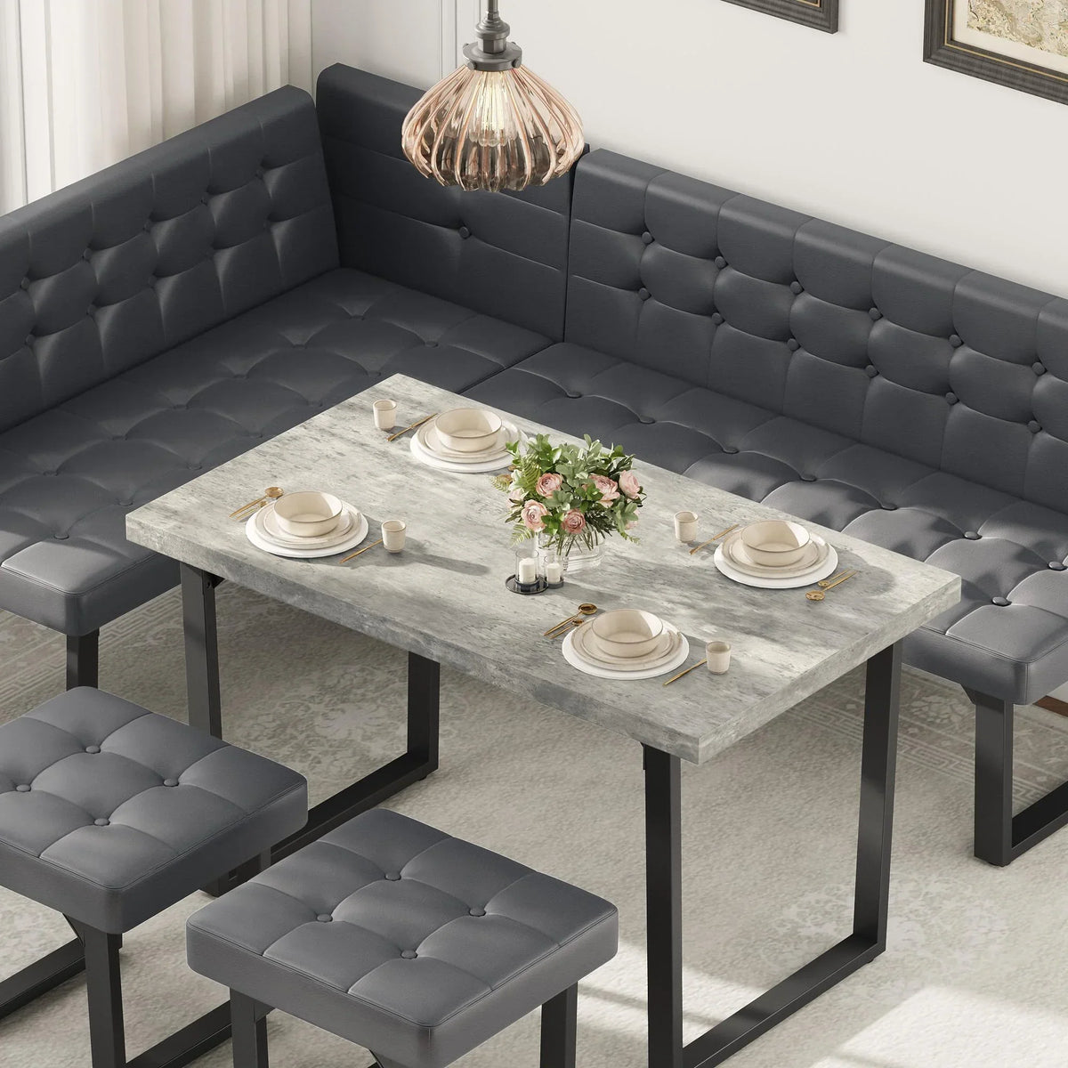 Nouveauté 2026 – Ensemble de salle à manger d'angle 5 pièces Brafab avec table et banc, style moderne, avec banquette rembourrée grise