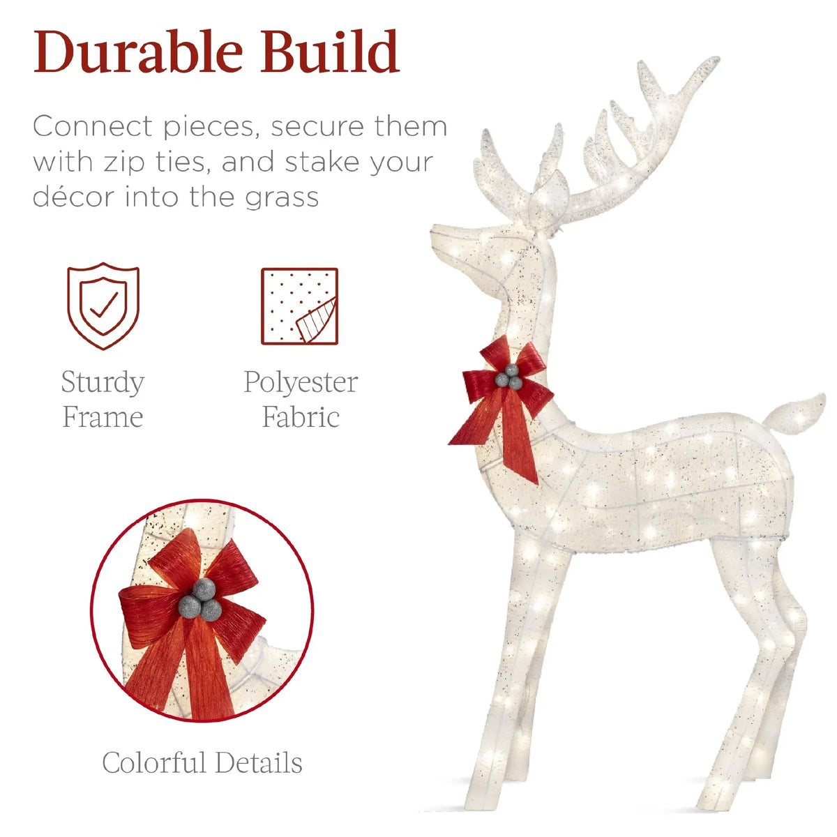 Nouveauté 2026 – Décoration de jardin extérieure Best Choice Products : cerfs lumineux de Noël en 3 pièces, 2 m (6,5 pi), avec 385 lumières DEL et piquets – Or