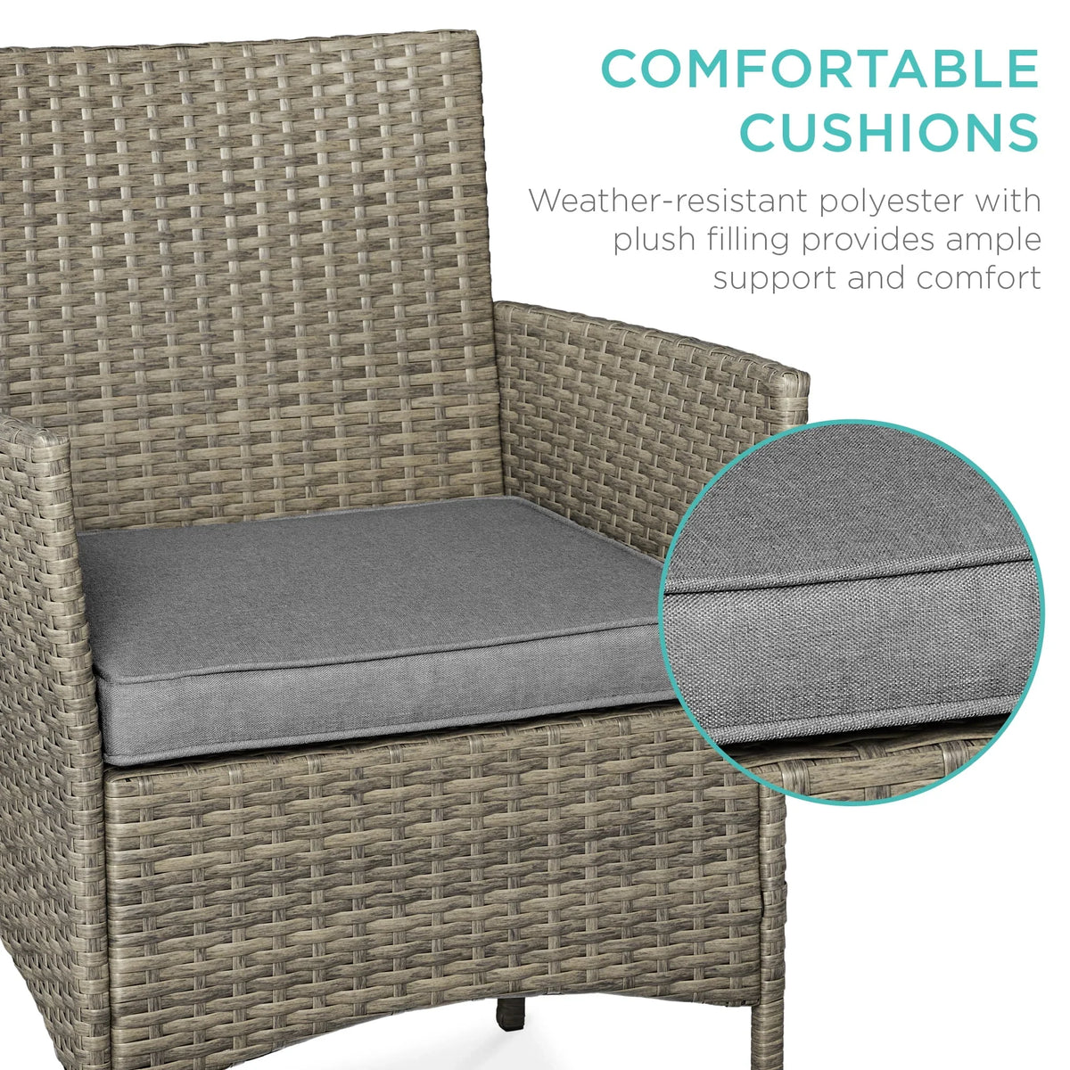 Nouveauté 2026 – Ensemble bistro de jardin 3 pièces en résine tressée Best Choice Products , avec 2 chaises et une table - Gris/Bleu marine