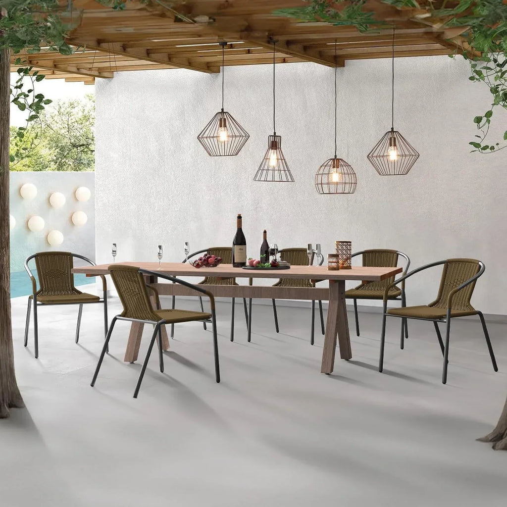 Nouveauté 2026 – Ensemble de 6 chaises de jardin ELPOSUN , chaises de patio en osier avec structure en métal, chaises empilables en rotin pour bistro, terrasse, jardin, porche, restaurant (noir