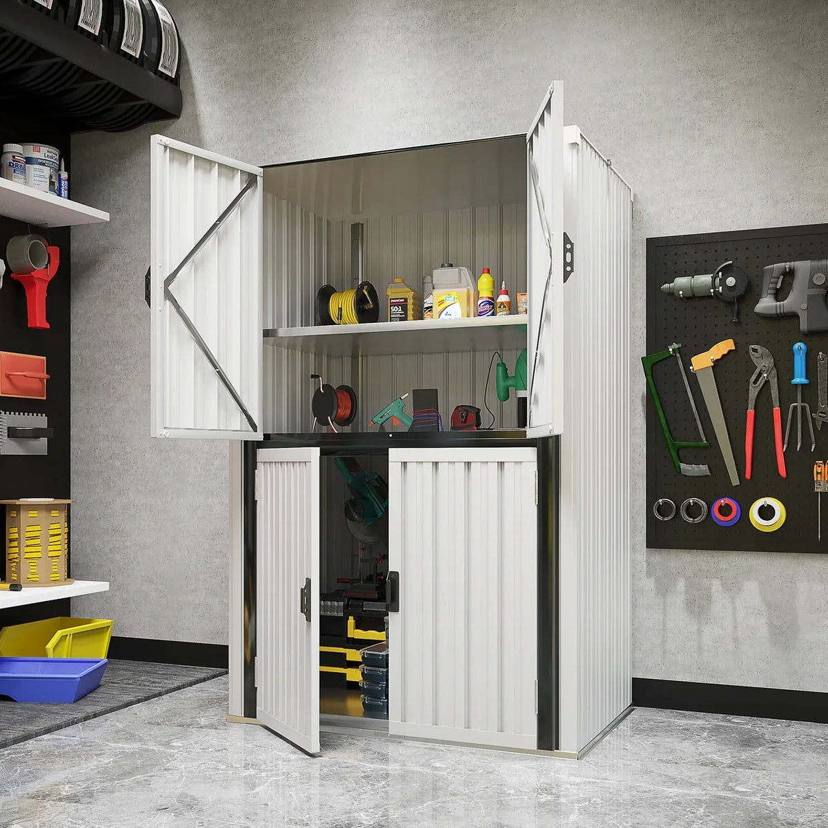 Nouveauté 2026 – Armoire de rangement extérieure AECOJOY pour jardin et terrasse, un meuble de rangement en métal avec portes et étagères, de couleur grise