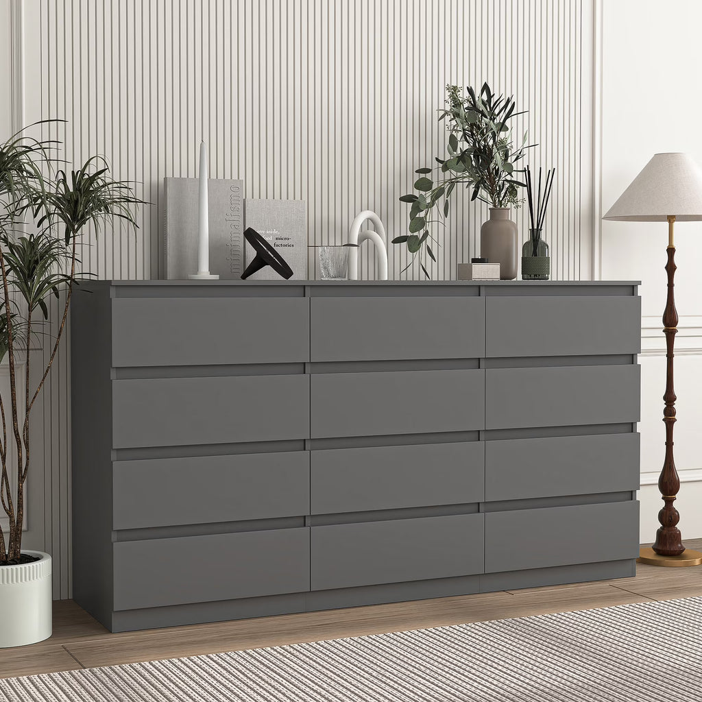 Nouveauté 2026 – Commode Resenkos moderne style milieu du siècle, 6 tiroirs, large, pour chambre à coucher, grise