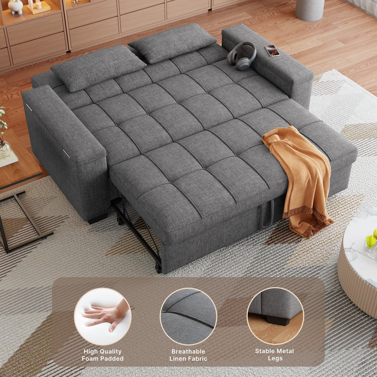 Nouveauté 2026 – Canapé-lit convertible 3 en 1 Lofka avec rangement, dossier réglable et fonction gigogne - Fauteuil-lit idéal pour les petits espaces et les appartements, gris foncé