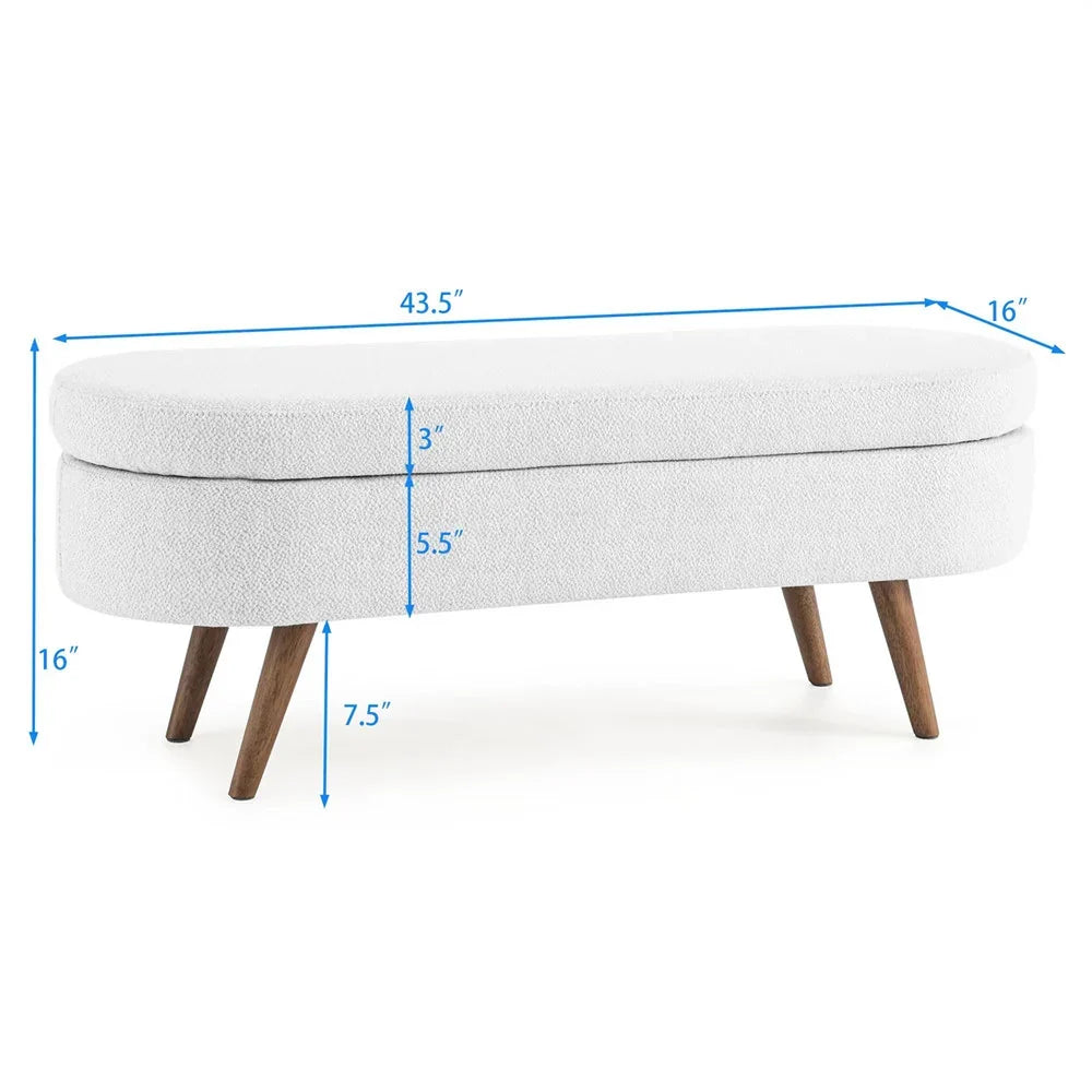 Nouveauté 2026 – Nouveau banc ottoman de rangement ovale de 110 cm (43,5 po) avec pieds en bois massif, revêtement en lin, charnière de sécurité, idéal pour l'entrée ou comme banc d'intérieur au pied du lit, à côté d'un canapé ou dans une entrée