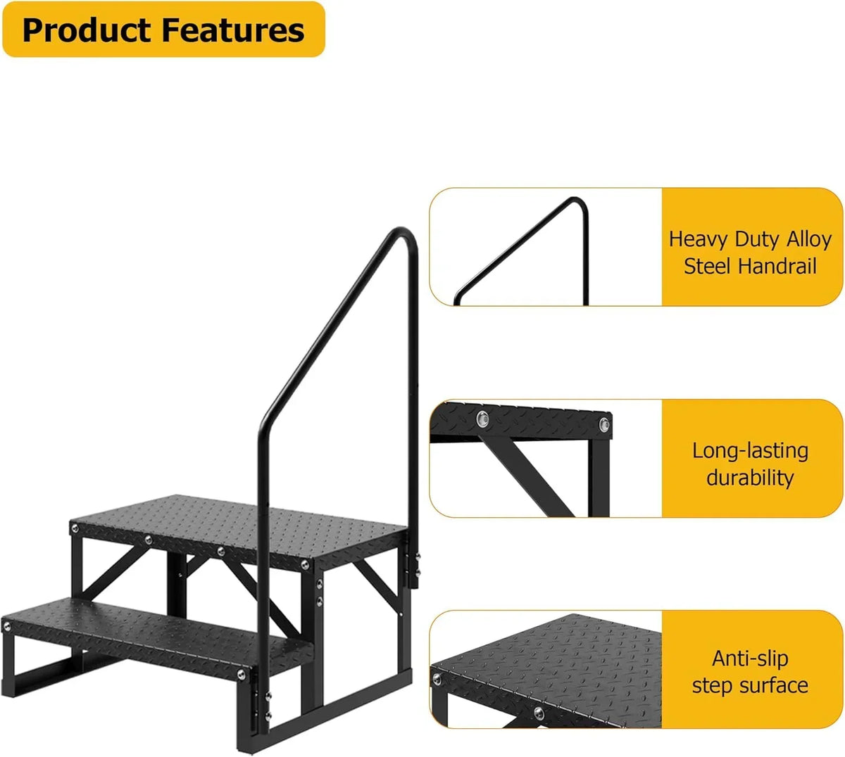 Nouveauté 2026 – Marchepieds antidérapants Garvee 3 marches pour VR, , 68 cm x 122 cm, acier allié