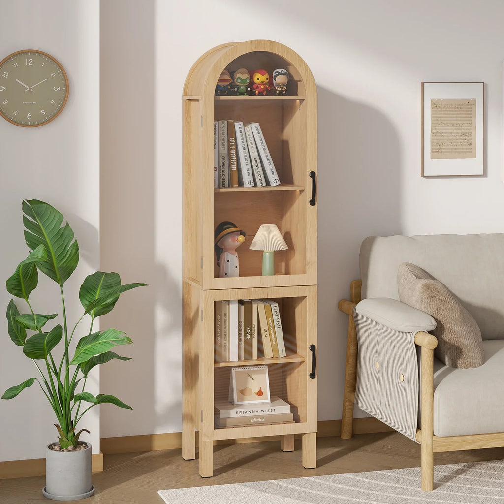 Nouveauté 2026 – Vitrine de rangement haute cintrée Fiogmub , armoire de garde-manger cintrée avec portes, portes en verre acrylique