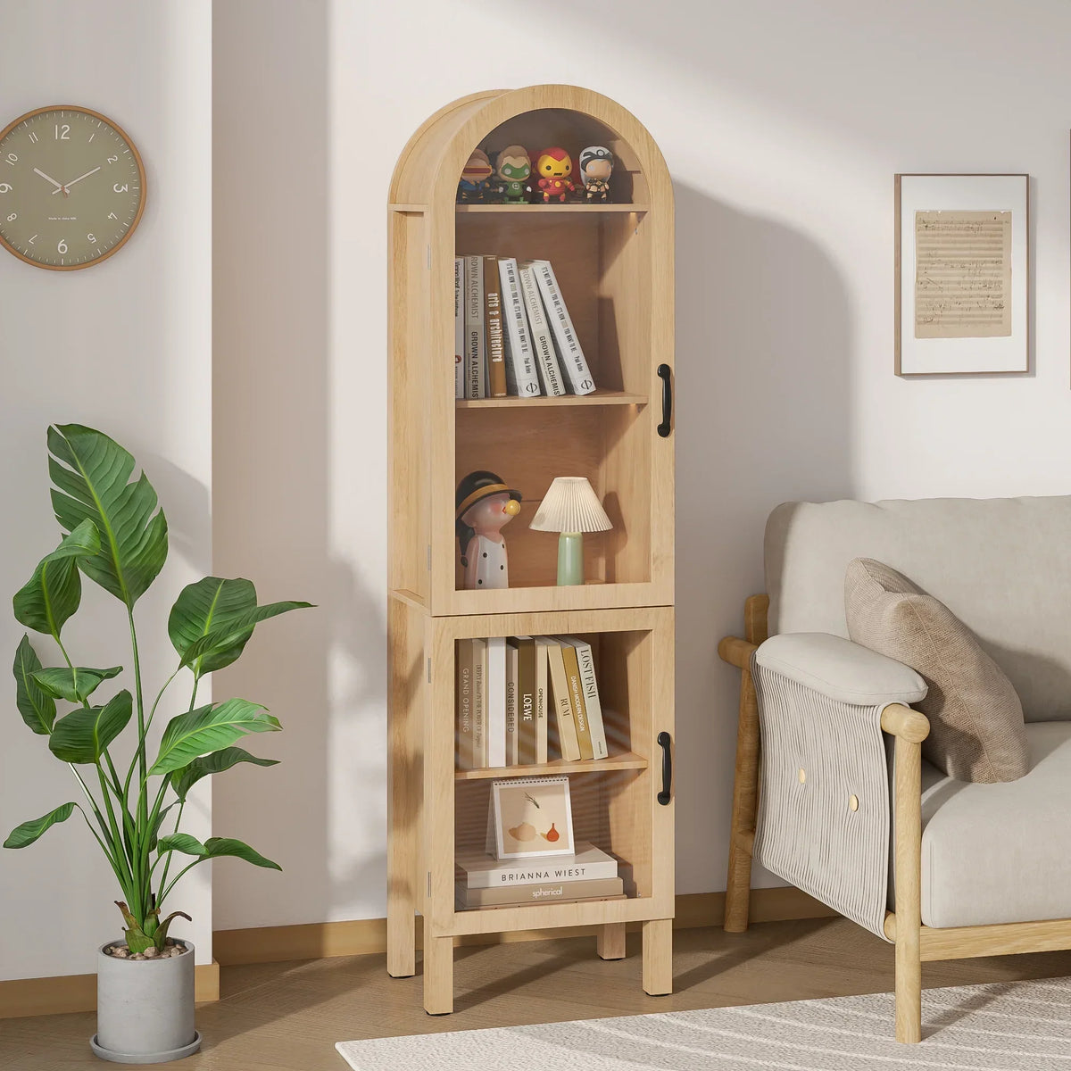 Nouveauté 2026 – Vitrine de rangement haute cintrée Fiogmub , armoire de garde-manger cintrée avec portes, portes en verre acrylique