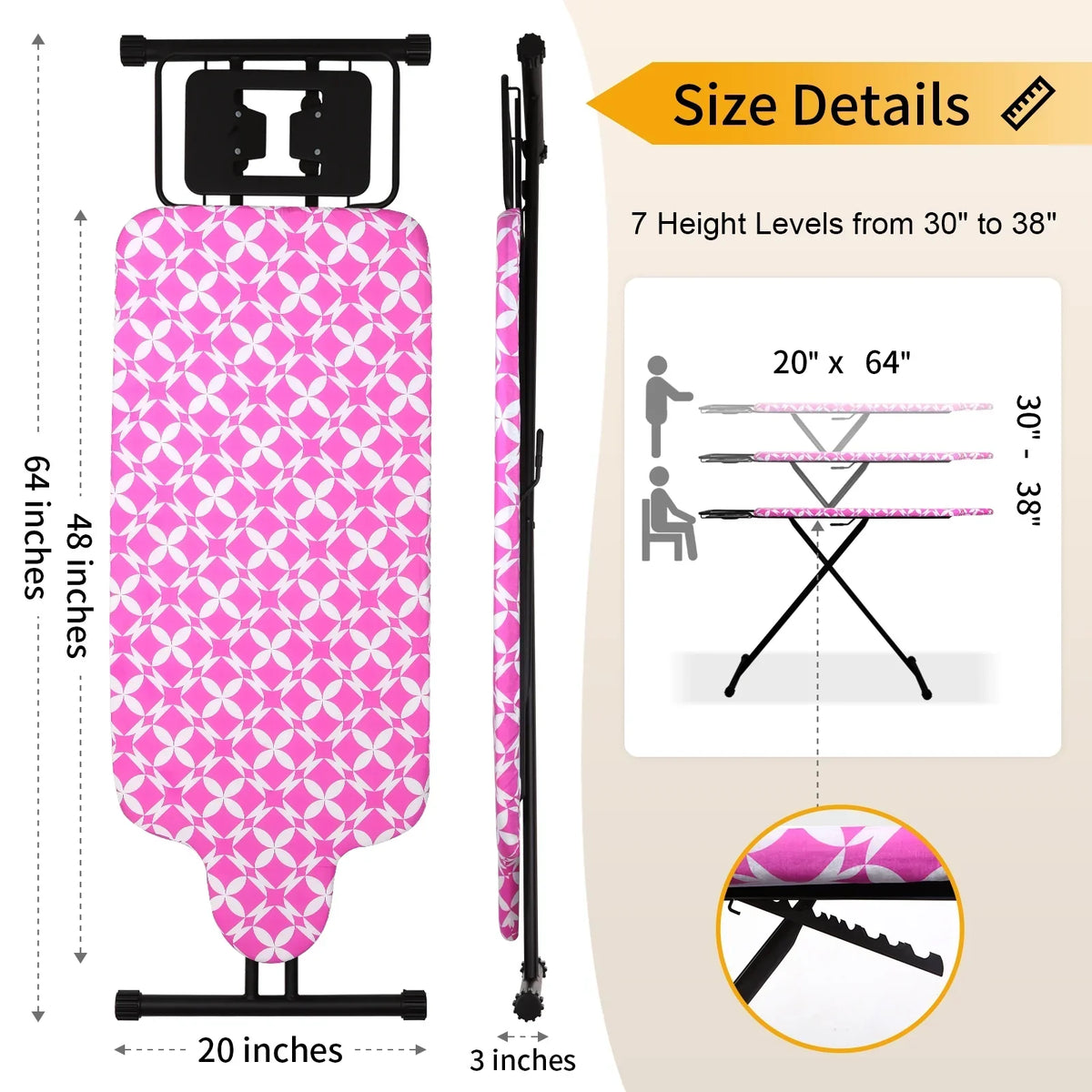 Nouveauté 2026 – Planche à repasser extra large KDJ HOME Slieton avec barre de suspension, 51 cm de large (20 pouces