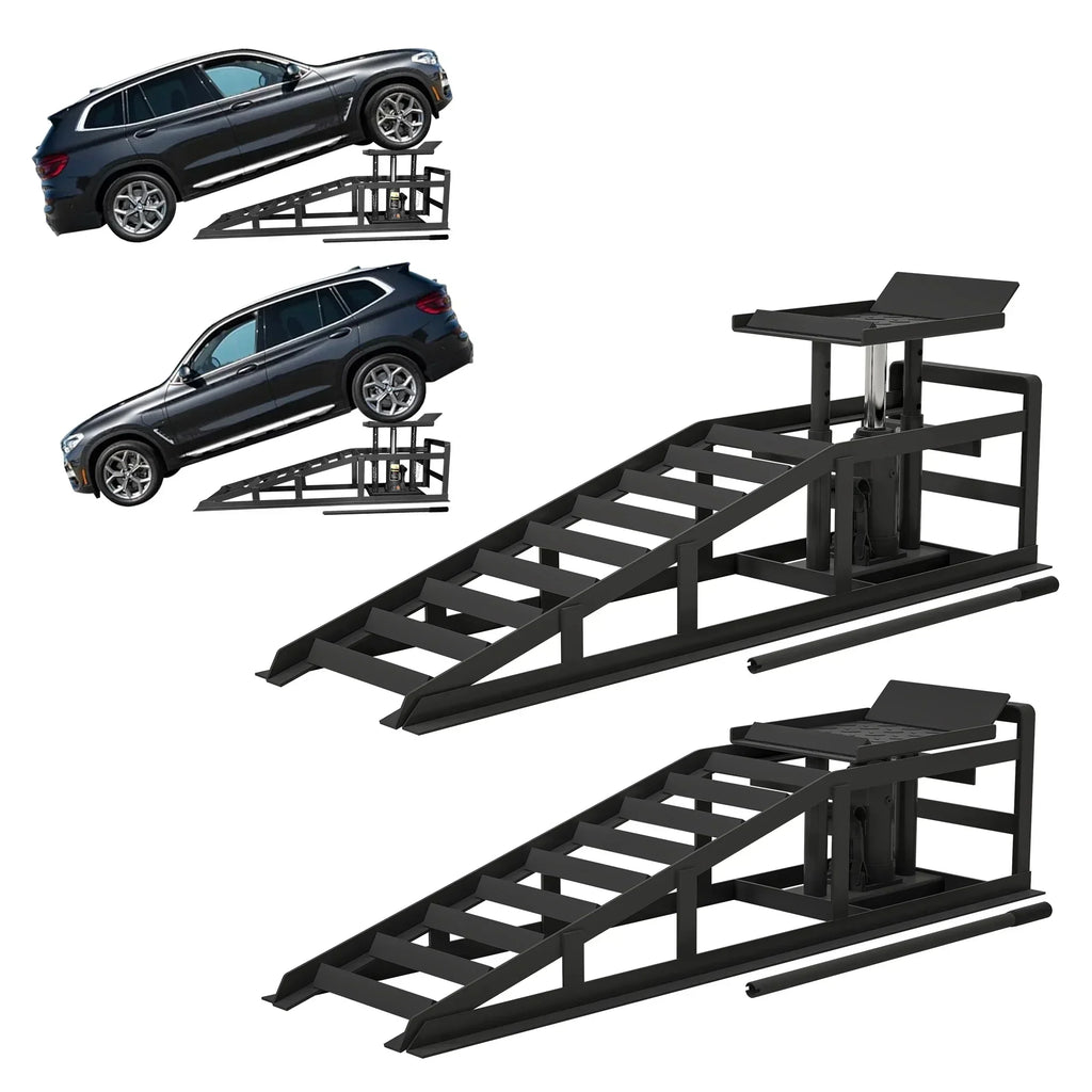 Nouveauté 2026 – Rampes hydrauliques pour voiture Riedhoff (lot de 2), charge maximale de 5 tonnes, hauteur de levage de 24 à 41 cm, robustes, noires