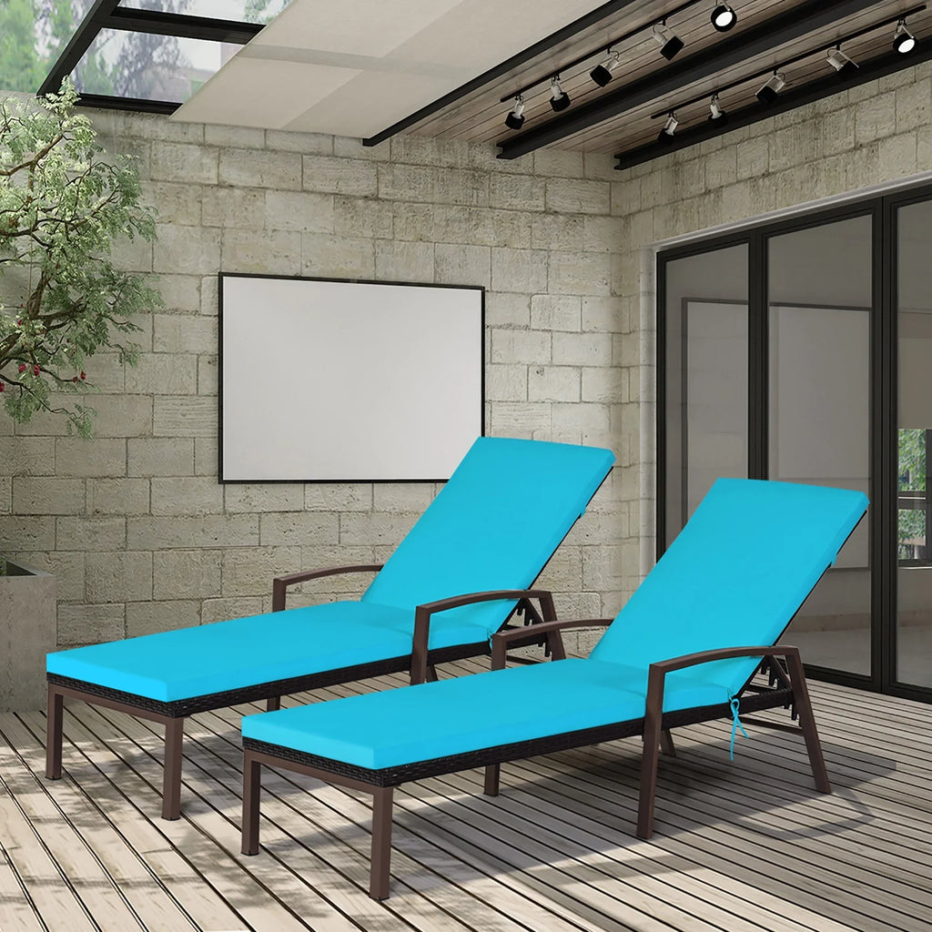 Nouveauté 2026 – Costway Lot de 2 chaises longues de patio en rotin, dossier inclinable, coussin réglable, rouge