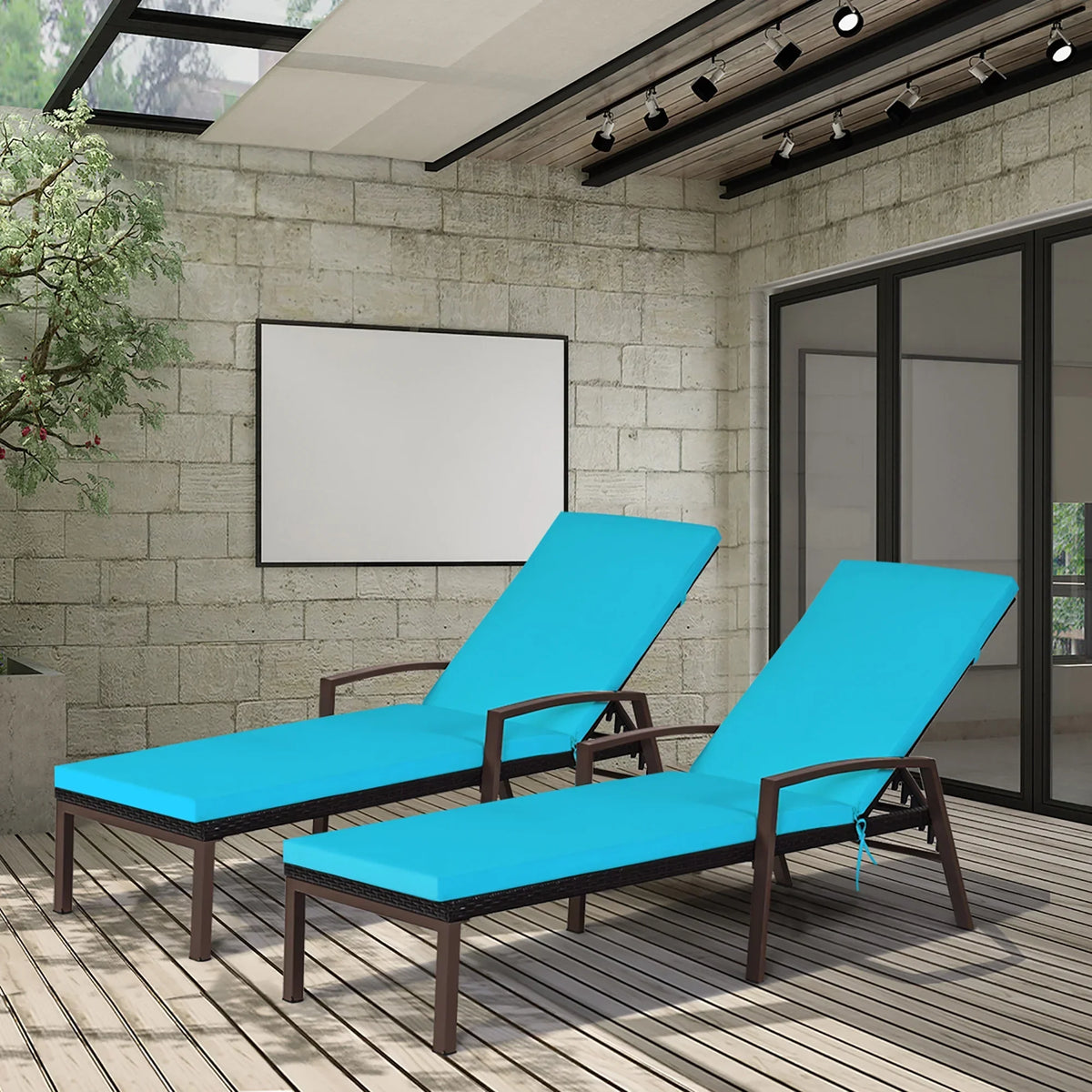 Nouveauté 2026 – Costway Lot de 2 chaises longues de patio en rotin, dossier inclinable, coussin réglable, rouge