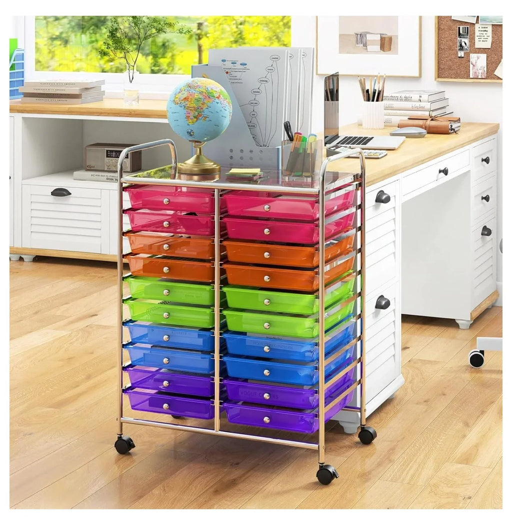 Nouveauté 2026 – Chariot de rangement à 20 tiroirs avec roulettes, semi-transparent, mobile, pour l'école, la salle de classe, le bureau, la maison, le salon, le rangement pour dossiers, scrapbooking et loisirs créatifs