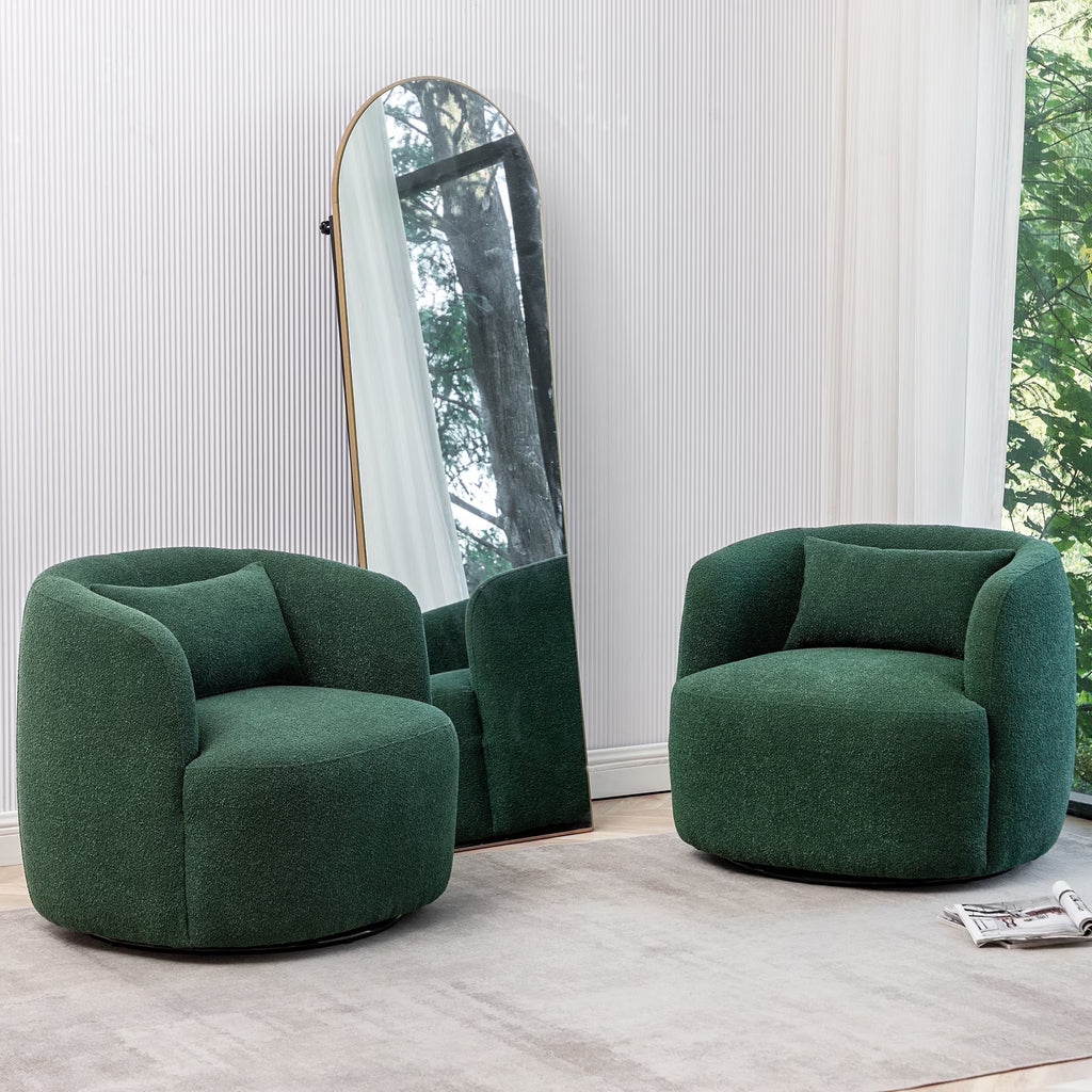 Nouveauté 2026 – Fauteuil pivotant rond 34" en bouclette de 86 cm de large, sans assemblage, avec coussin décoratif, idéal pour le salon et la chambre, couleur taupe