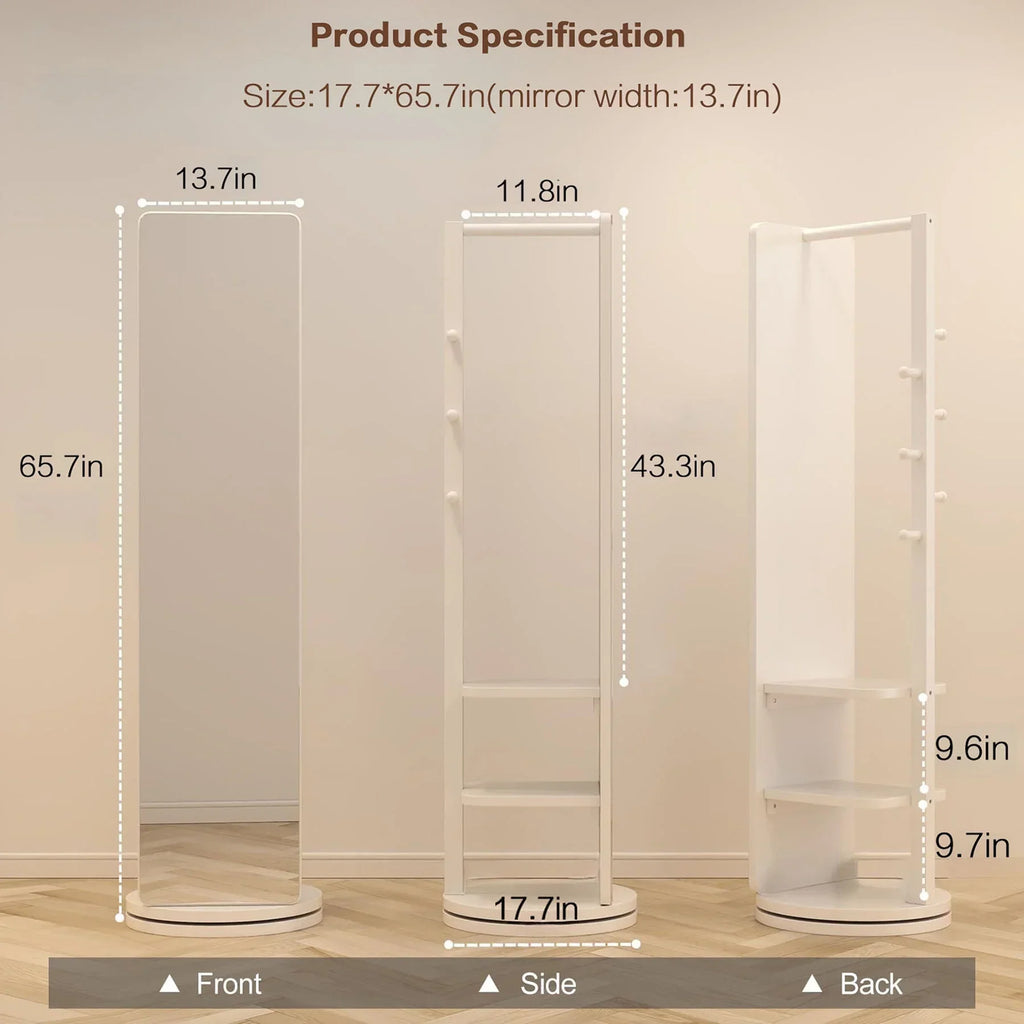 Nouveauté 2026 – Miroir pleine longueur , cadre en bois d'hévéa, 167 x 45 cm (65,7 x 17,7 pouces), idéal pour les dressings et les espaces de vie, pour une utilisation polyvalente