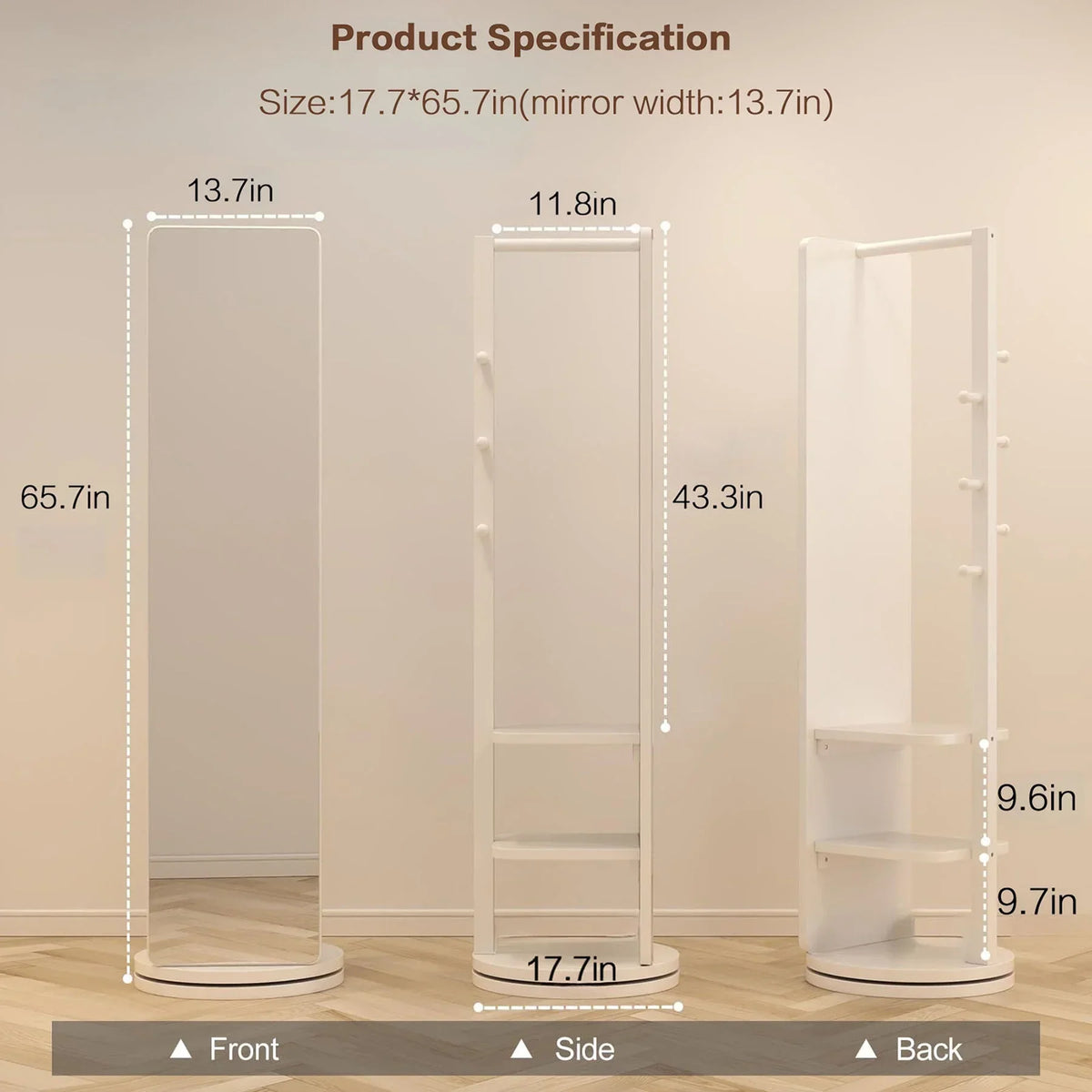 Nouveauté 2026 – Miroir pleine longueur , cadre en bois d'hévéa, 167 x 45 cm (65,7 x 17,7 pouces), idéal pour les dressings et les espaces de vie, pour une utilisation polyvalente