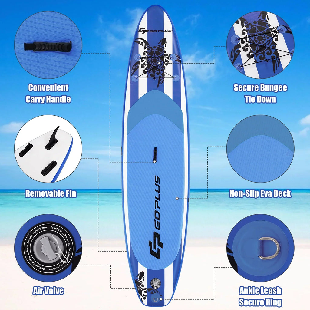 Nouveauté 2026 – Planche de paddle gonflable Goplus 11’ (3,35 m) avec sac de transport et pagaie en aluminium, bleu marine