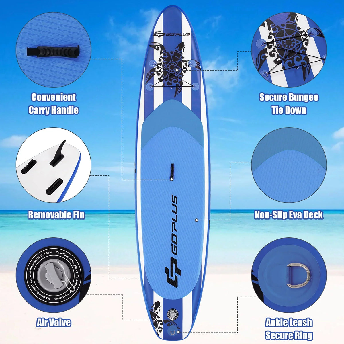 Nouveauté 2026 – Planche de paddle gonflable Goplus 11’ (3,35 m) avec sac de transport et pagaie en aluminium, bleu marine
