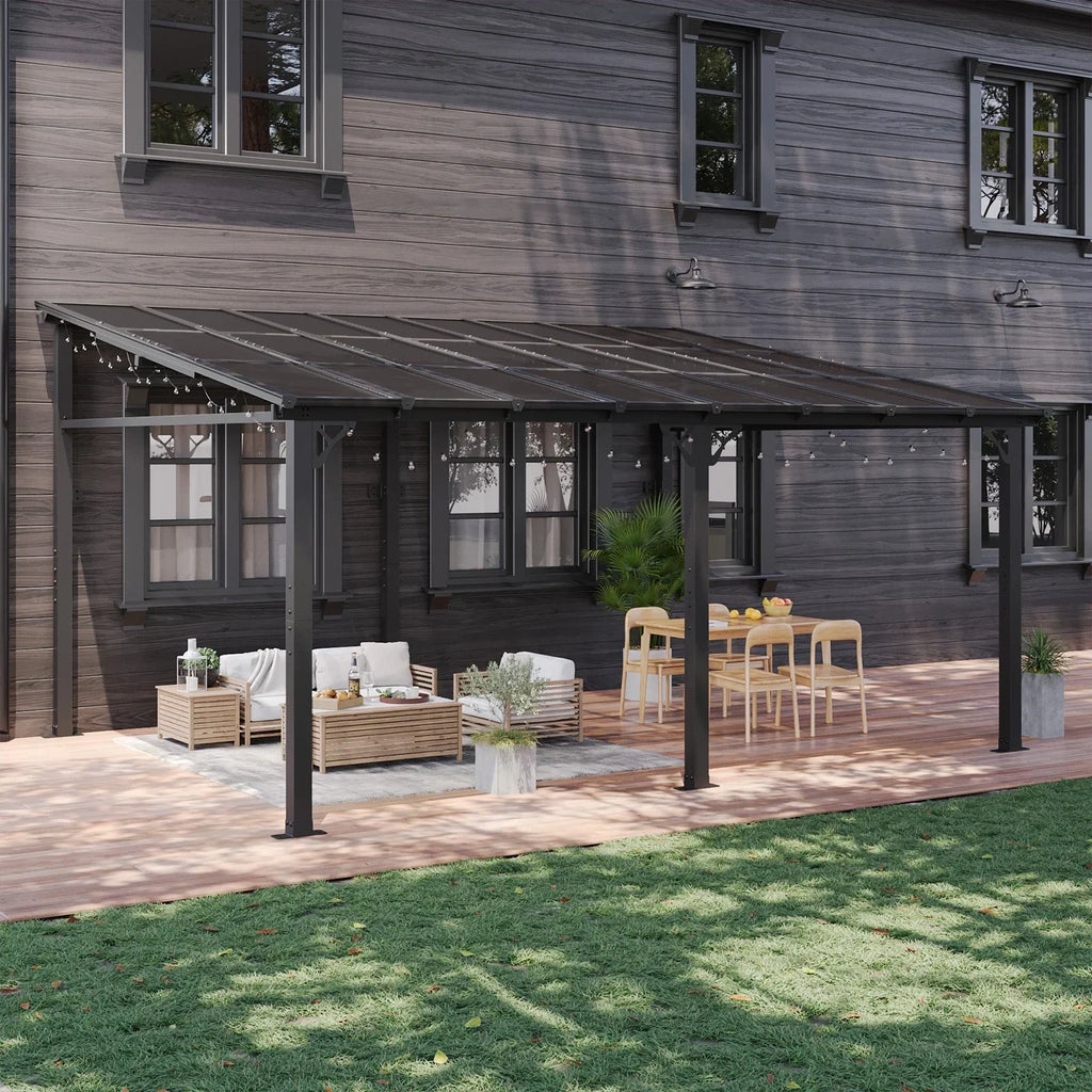 Nouveauté 2026 – Gazebo Aoxun de 2,4 m x 1,5 m pour patio, pergola avec toit incliné, grand auvent mural robuste pour barbecue, idéal pour jardin, terrasse ou patio