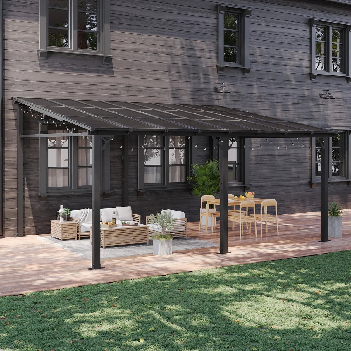 Nouveauté 2026 – Gazebo Aoxun de 2,4 m x 1,5 m pour patio, pergola avec toit incliné, grand auvent mural robuste pour barbecue, idéal pour jardin, terrasse ou patio