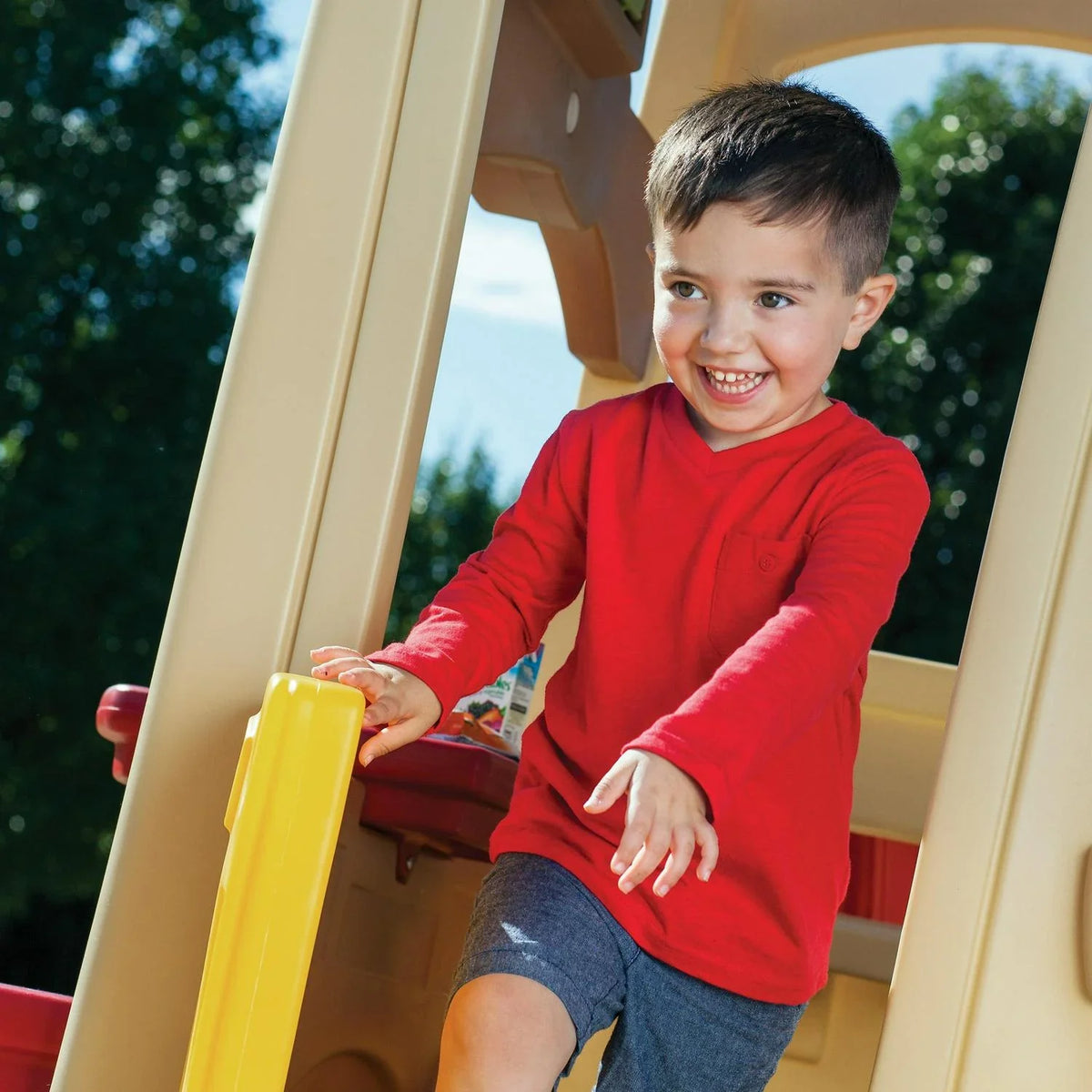 Nouveauté 2026 – Maisonnette marron avec toboggan, centre de loisirs Step2 Neighborhood Fun Center, jouets d'extérieur en plastique pour enfants