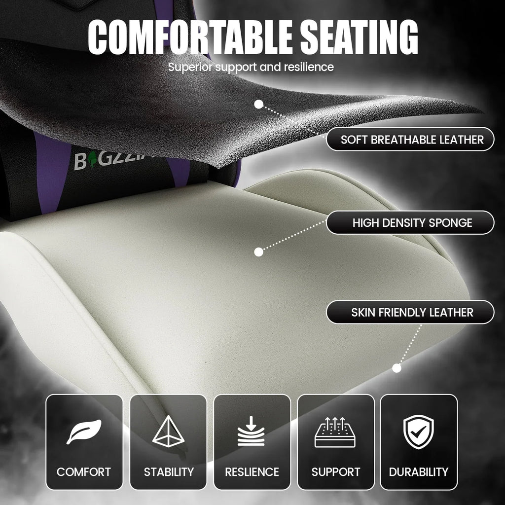 Nouveauté 2026 – Chaise de jeu Bigzzia , chaise de bureau ergonomique avec appui-tête et soutien lombaire réglables en hauteur, pour adultes et adolescents, noir et blanc