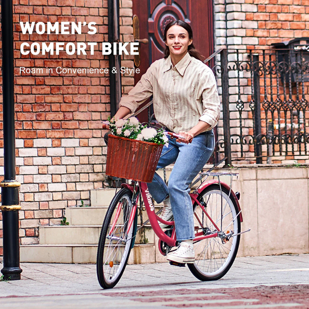 Nouveauté 2026 – Vélo confort femme Viribus , 24 pouces, style cruiser plage et ville, avec panier, blanc