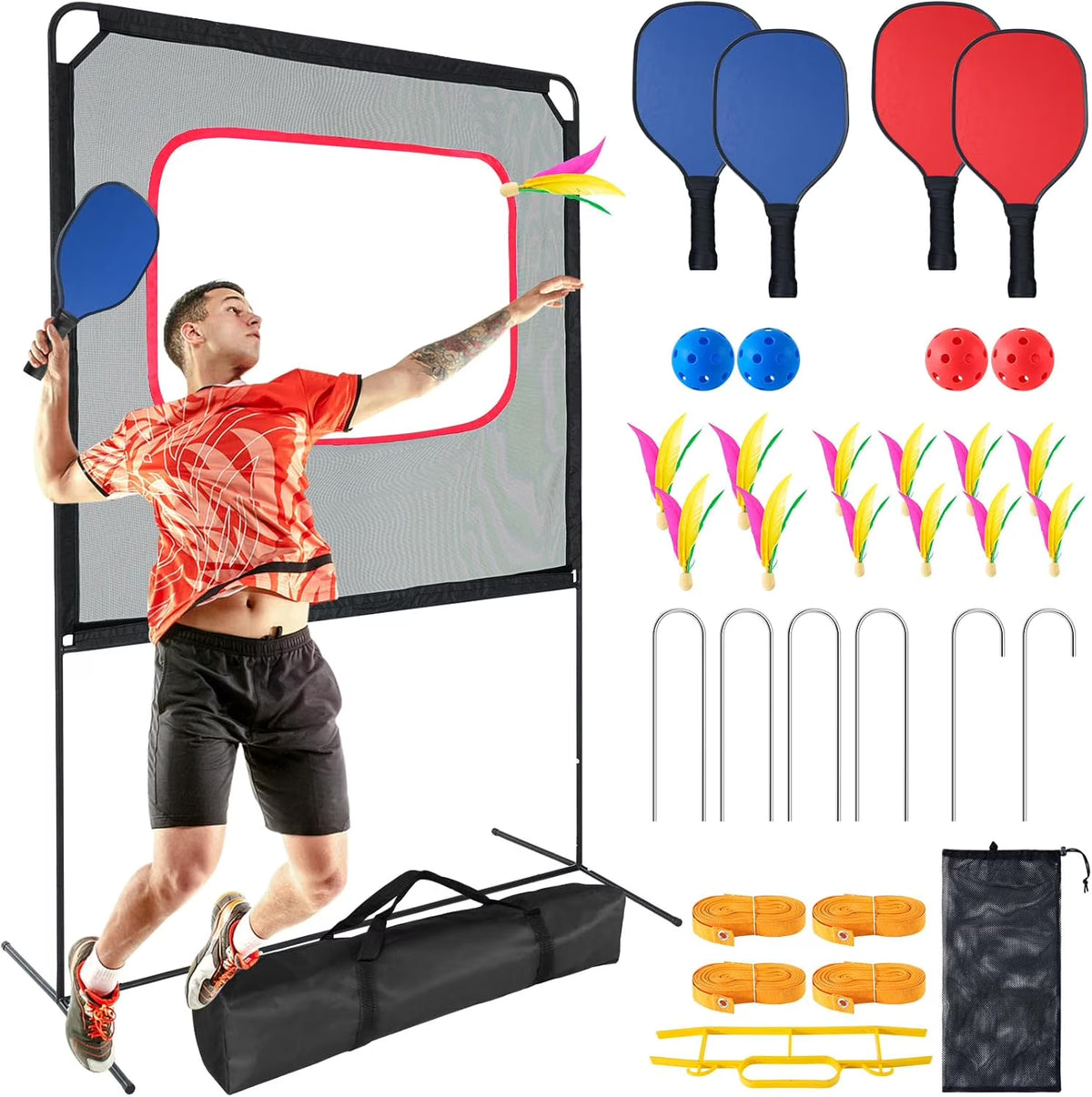 Nouveauté 2026 – Slsy Pickleball Portable avec Filet, un jeu de raquettes combinant pickleball, badminton, jianzi et tennis, jeux de jardin, sport d'intérieur et d'extérieur, jeux amusants pour enfants et adultes