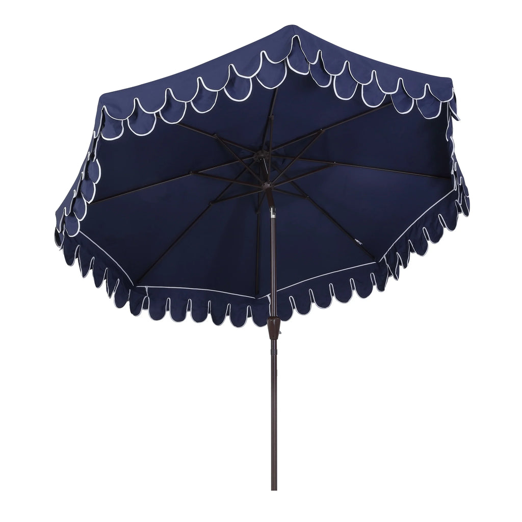 Nouveauté 2026 – Parasol de marché JONATHAN Y Tracy 2,74 m (9 pi), style classique milieu du siècle, franges festonnées, manivelle d'inclinaison automatique, aération et protection UV, rose corail/blanc, mât marron foncé