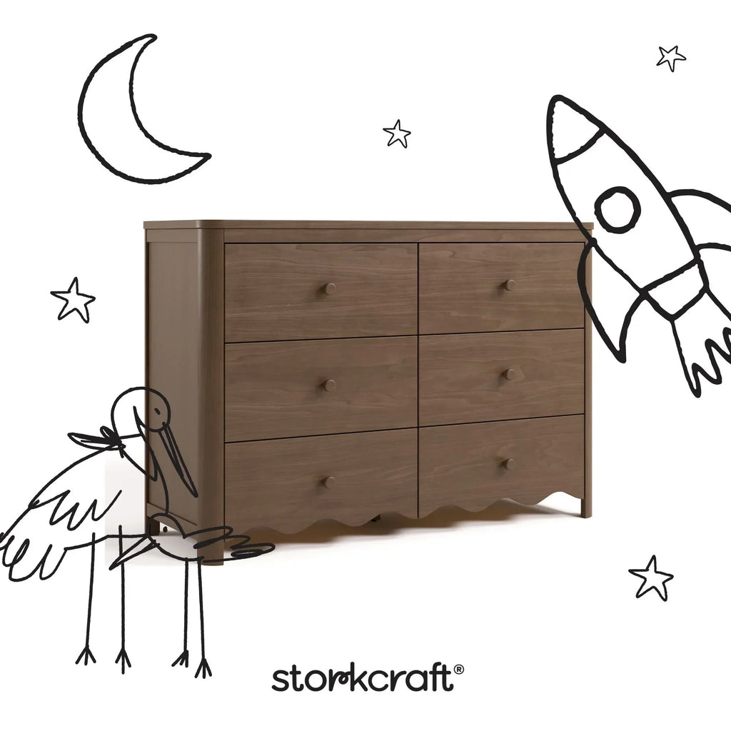 Nouveauté 2026 – Commode pour chambre d'enfant Storkcraft Casablanca 6 tiroirs, couleur sauge