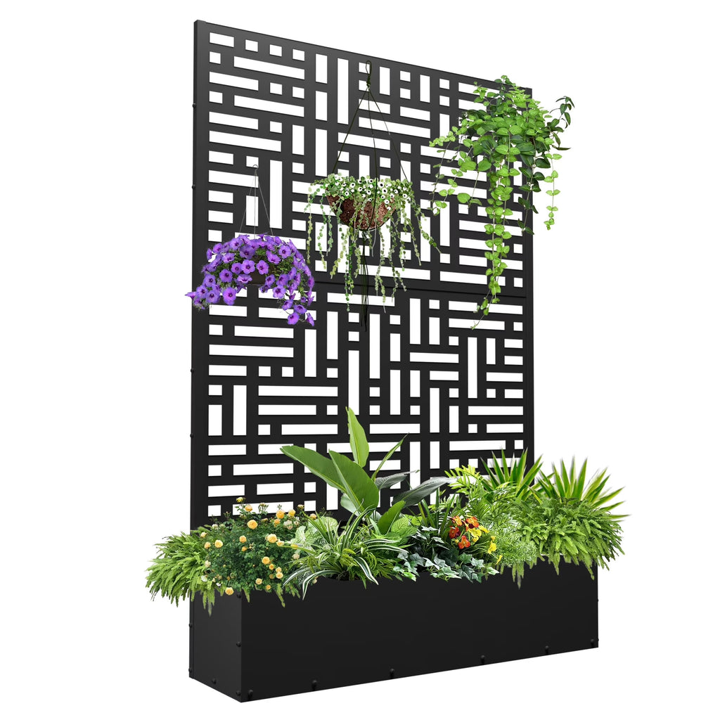 Nouveauté 2026 – Jardinière surélevée en métal FOOWIN , 180 cm de haut, avec treillis, pour plantes grimpantes, avec trou de drainage, noire