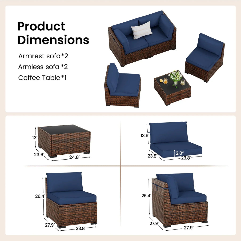 Nouveauté 2026 – Ensemble de mobilier de patio 7 pièces ELPOSUN , canapé d'angle en rotin gris foncé pour jardin
