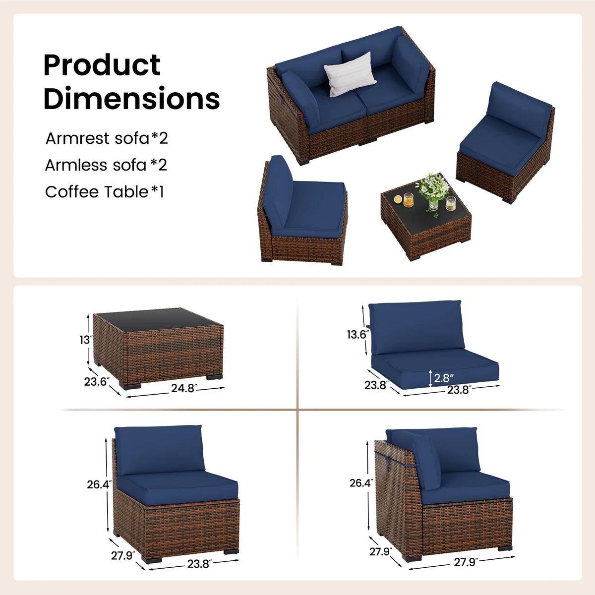 Nouveauté 2026 – Ensemble de mobilier de patio 7 pièces ELPOSUN , canapé d'angle en rotin gris foncé pour jardin