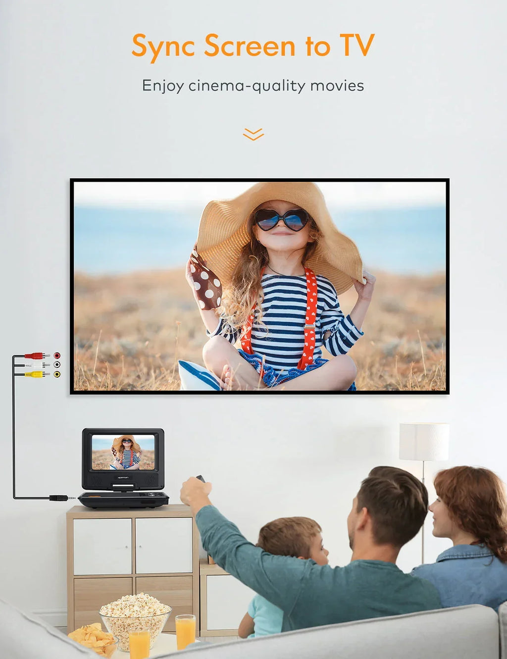 Nouveauté 2026 – Lecteur DVD portable 7,5 pouces (19 cm) pour voiture et enfants, compatible USB et cartes SD, autonomie de 5 heures grâce à sa batterie interne, avec chargeur allume-cigare, noir