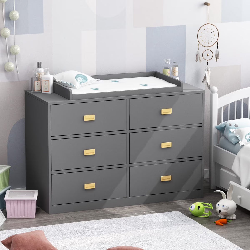 Nouveauté 2026 – Table à langer/commode pour chambre de bébé OXYLIFE , 114 cm (45 po), avec 4 tiroirs et une étagère, blanche