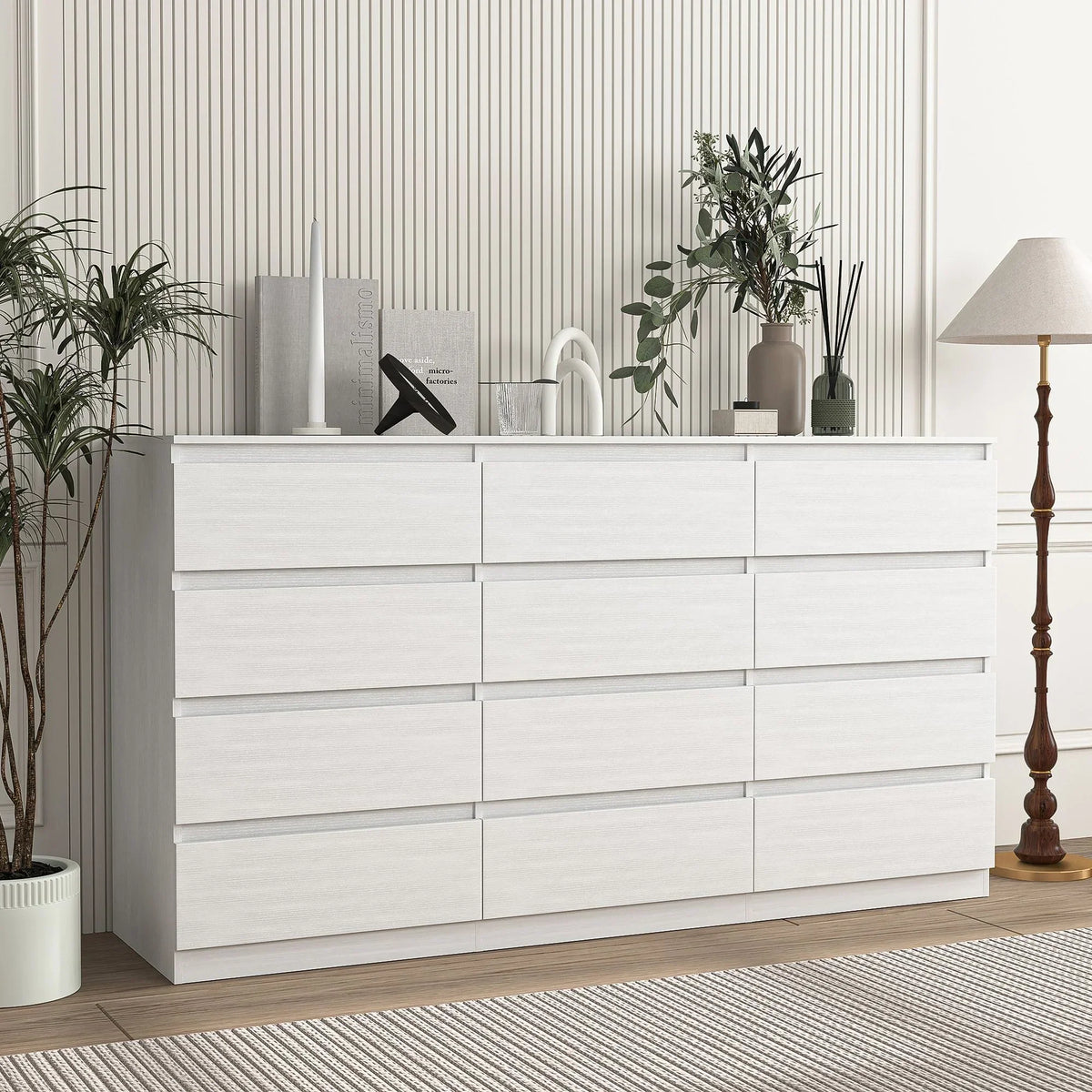 Nouveauté 2026 – Commode Resenkos moderne style milieu du siècle, 6 tiroirs, large, pour chambre à coucher, grise