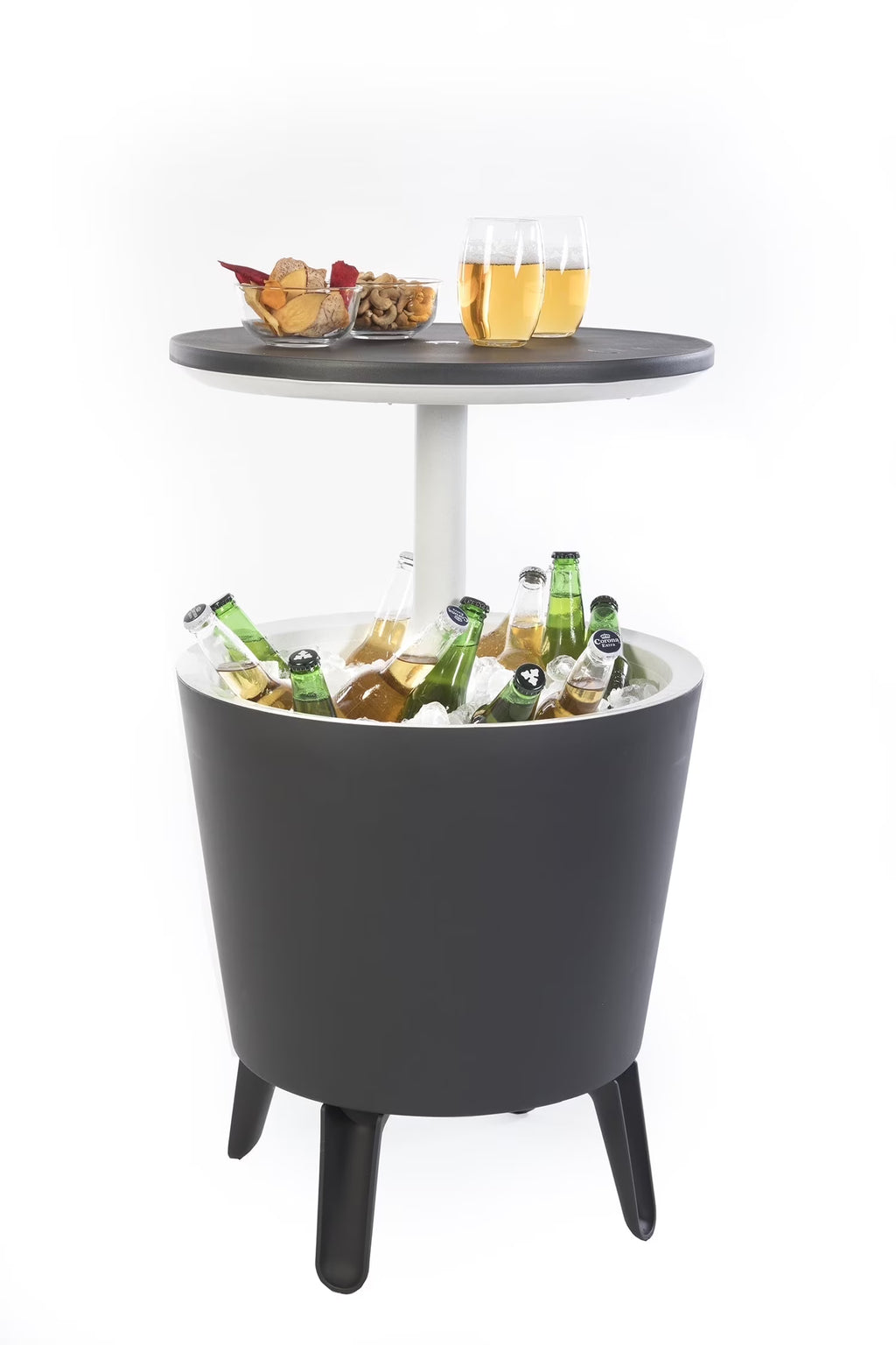 Nouveauté 2026 – Table d'appoint et bar isotherme Keter Pacific Cool Bar 2 en 1 de 28 litres (7,5 gallons), résistante aux intempéries, en résine durable, aspect rotin marron