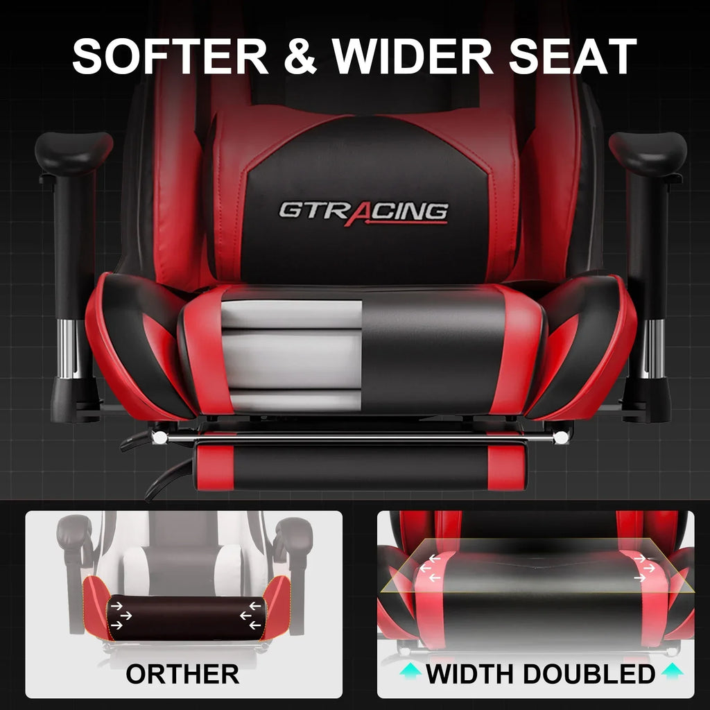Nouveauté 2026 – Chaise de jeu GTRACING , chaise de bureau ergonomique avec soutien lombaire, revêtement en cuir PU, repose-pieds et appui-tête réglable, rouge