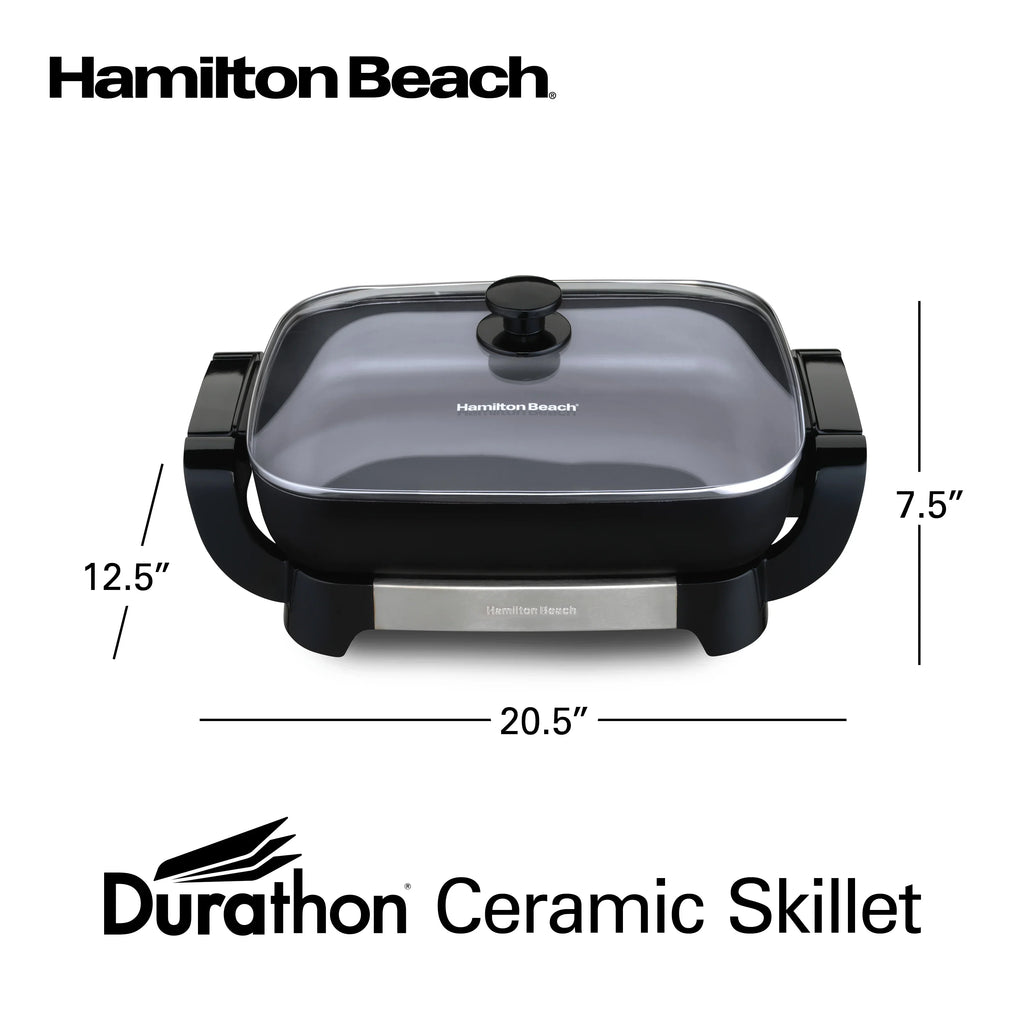 Nouveauté 2026 – Poêle électrique Hamilton Beach avec couvercle, surface de cuisson en céramique de 30,5 x 38 cm, réversible, grise