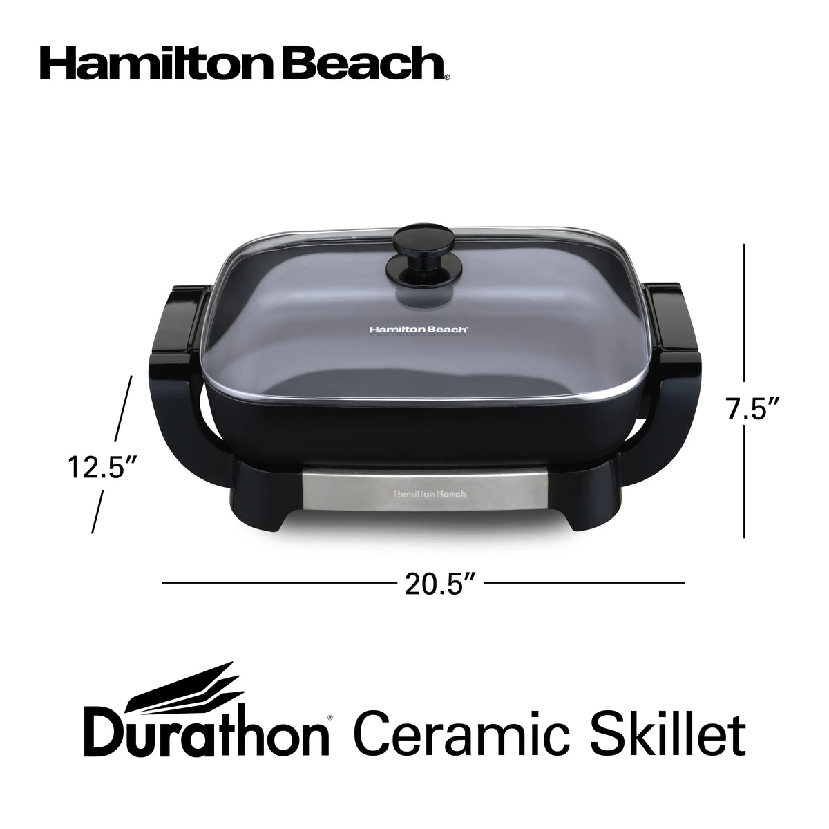 Nouveauté 2026 – Poêle électrique Hamilton Beach avec couvercle, surface de cuisson en céramique de 30,5 x 38 cm, réversible, grise