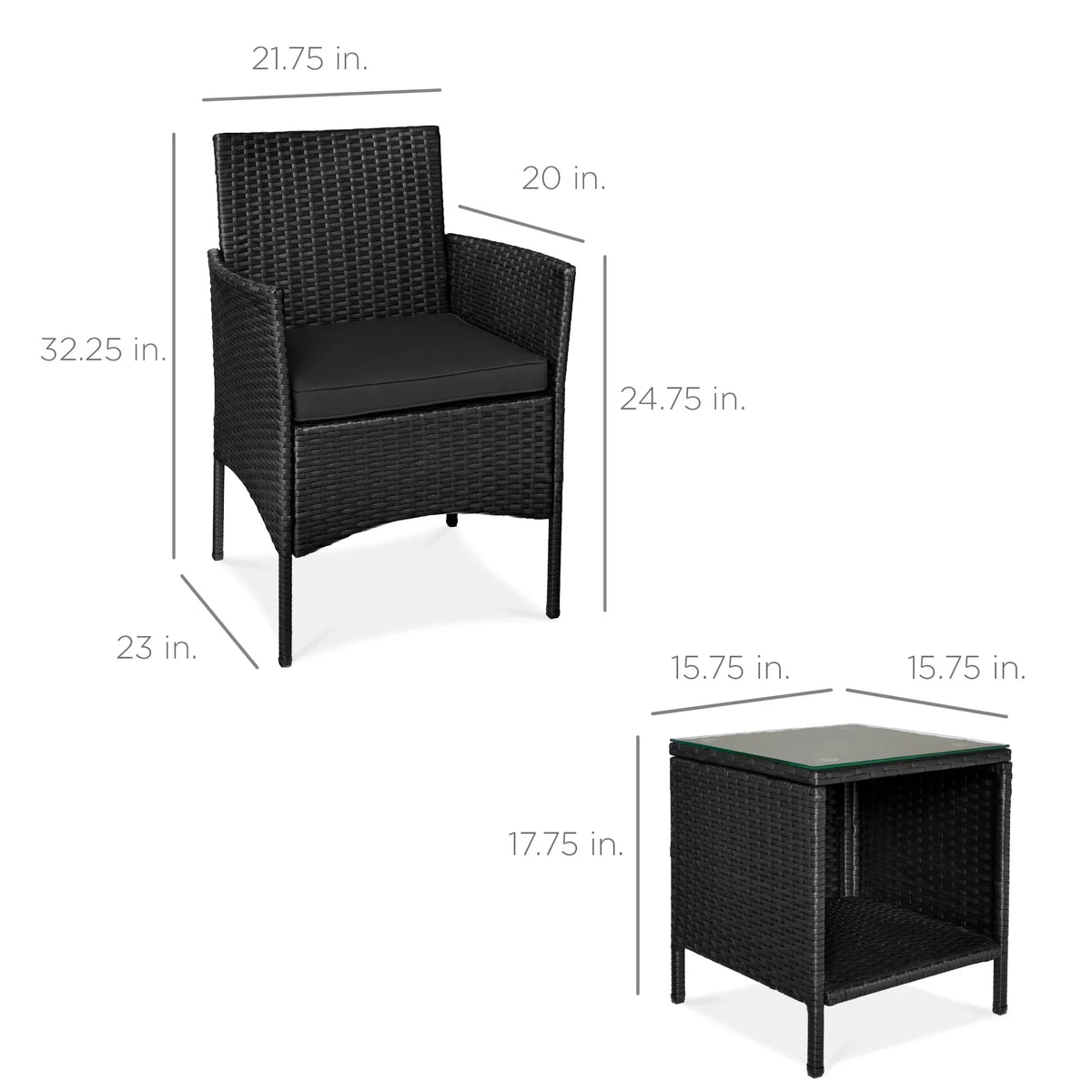 Nouveauté 2026 – Ensemble bistro de jardin 3 pièces en résine tressée Best Choice Products , avec 2 chaises et une table - Gris/Bleu marine