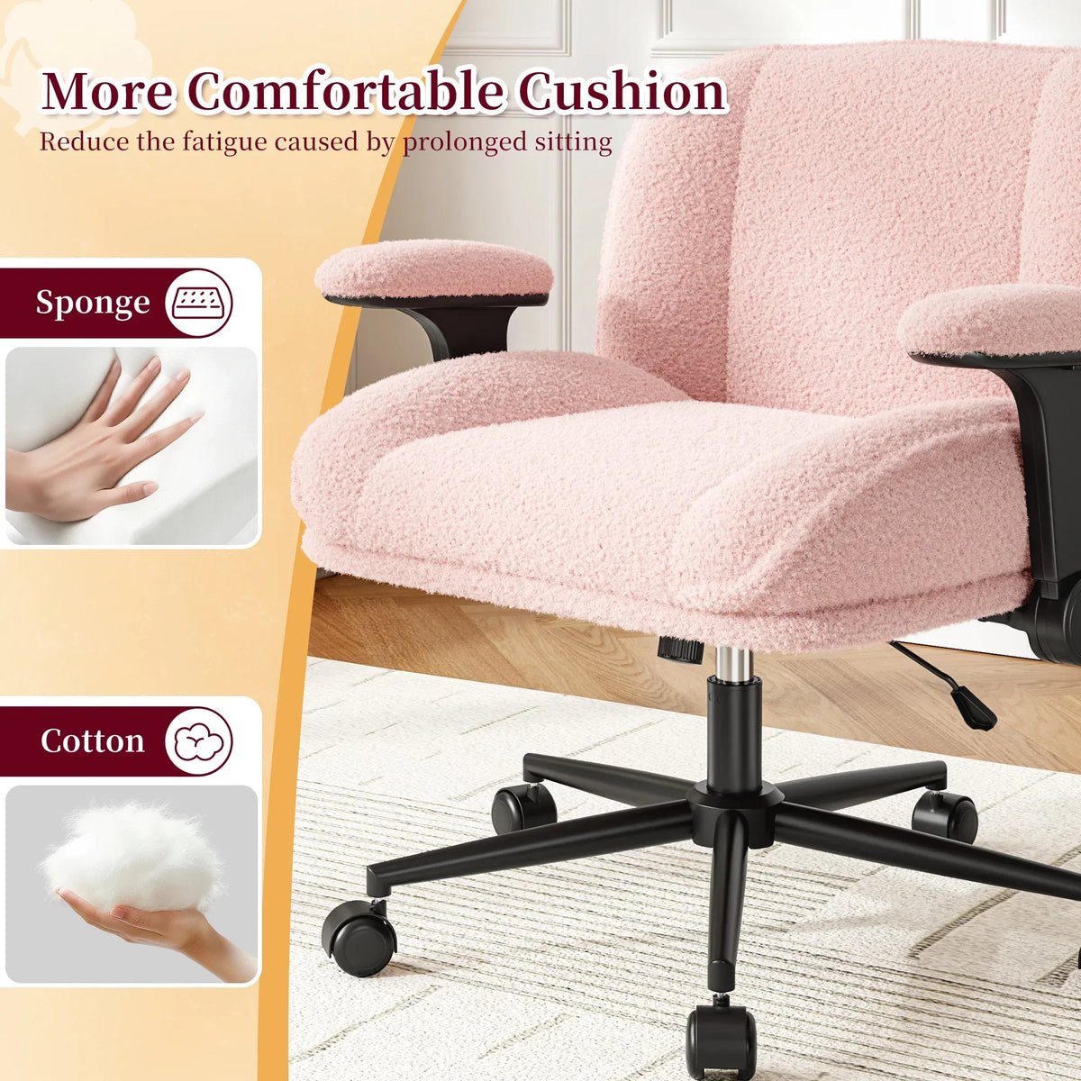 Nouveauté 2026 – Chaise de bureau Romorgniz Criss Cross avec accoudoirs réglables, soutien lombaire, dossier inclinable, coussin épais et roulettes. Idéale pour le bureau, les jeux vidéo, la lecture ou la coiffeuse. Couleur : blanc cassé