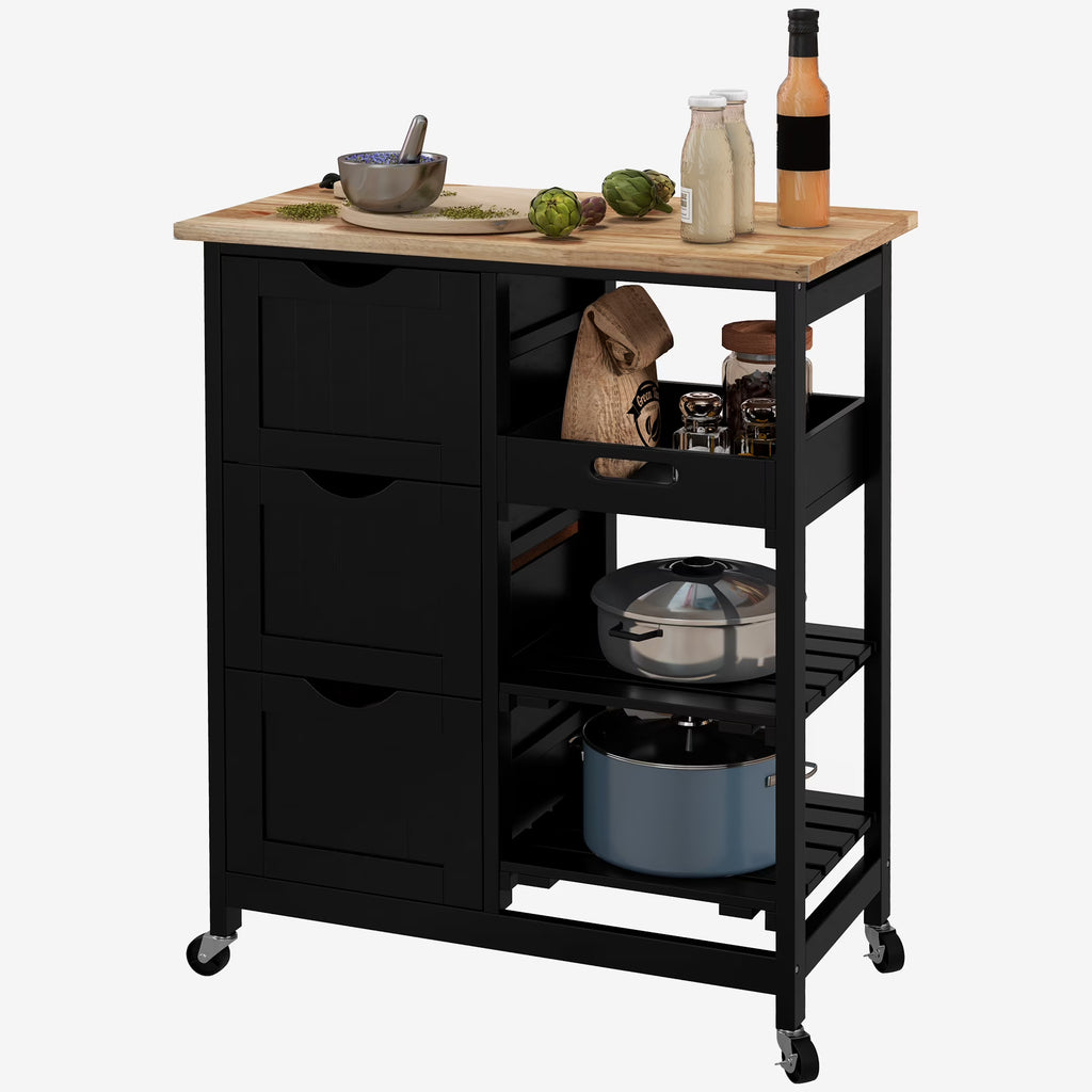 Nouveauté 2026 – Îlot de cuisine roulant HOMCOM , chariot de service de bar, chariot compact sur roulettes avec plateau en bois, étagères et tiroirs pour salle à manger, gris