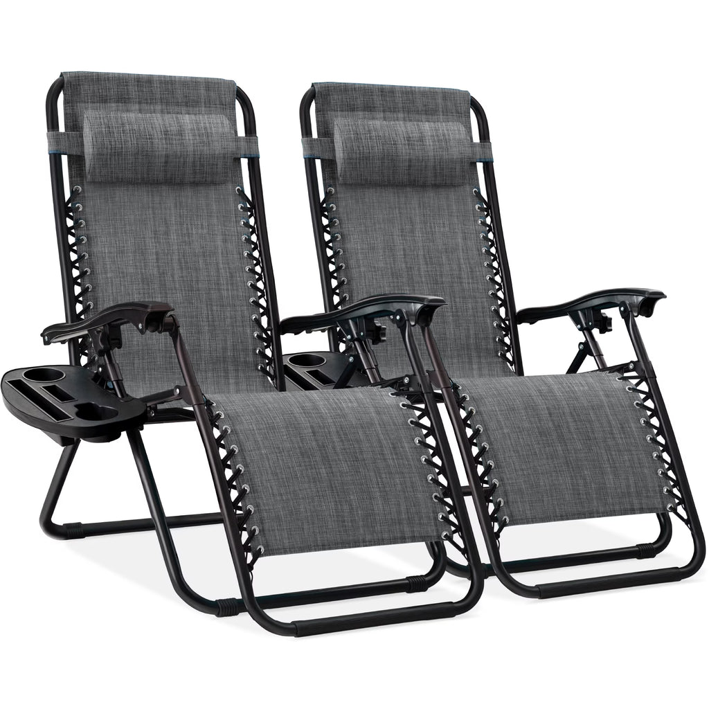 Nouveauté 2026 – Ensemble de 2 fauteuils inclinables zéro gravité Best Choice Products pour terrasse et piscine avec porte-gobelet - Gris