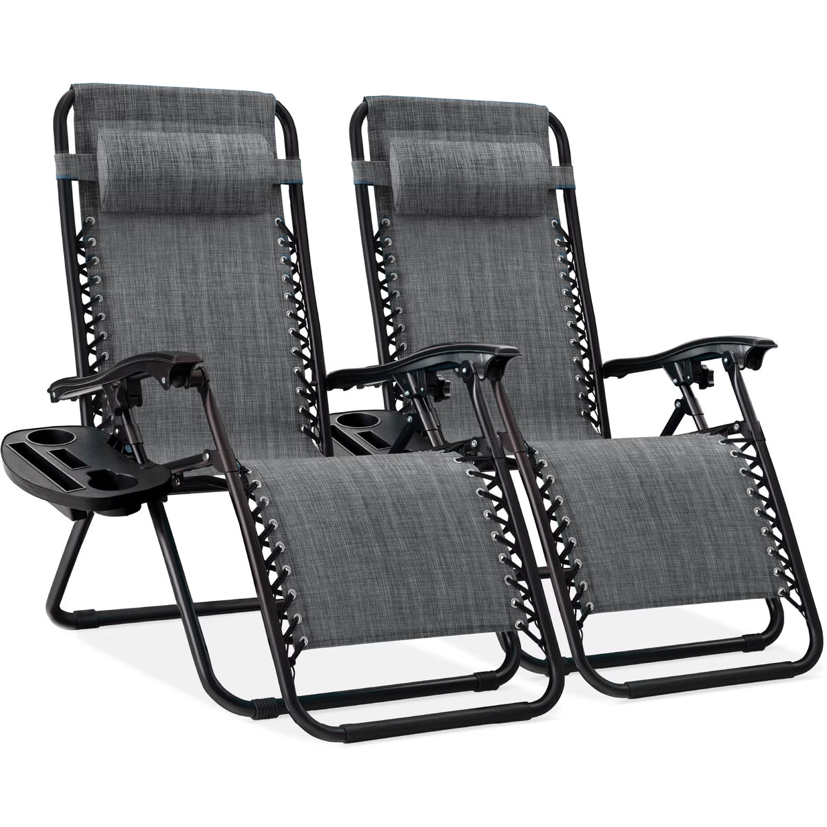 Nouveauté 2026 – Ensemble de 2 fauteuils inclinables zéro gravité Best Choice Products pour terrasse et piscine avec porte-gobelet - Gris