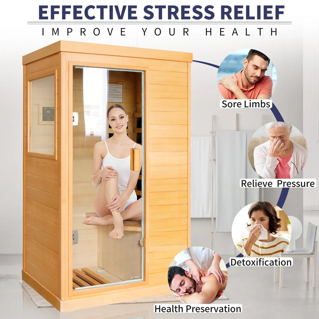 Nouveauté 2026 – Sauna infrarouge lointain OUTEXER 800 W avec résistances en carbone, bois de pruche du Canada, usage intérieur