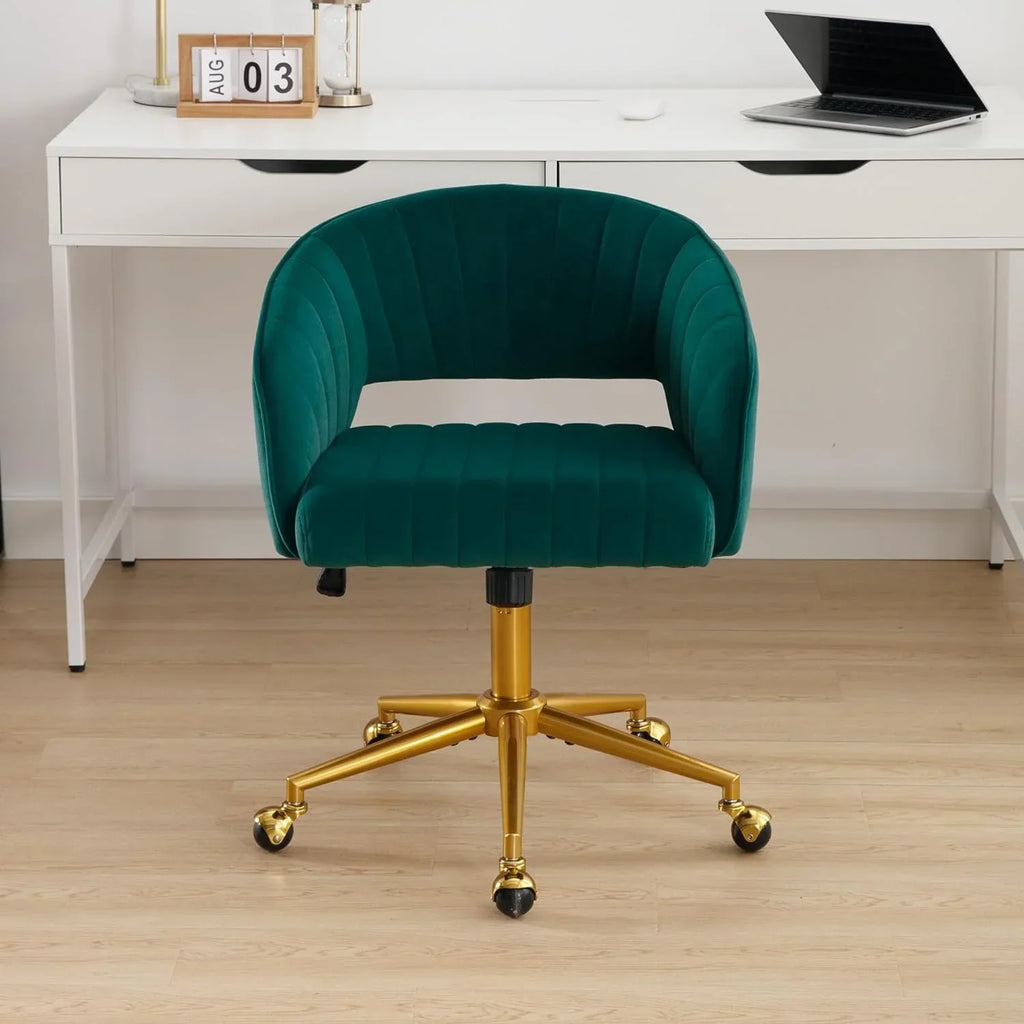 Nouveauté 2026 – Chaise de bureau Westice , chaise de travail en velours, chaise pivotante réglable en hauteur avec base dorée, idéale pour coiffeuse, bureau, salon ou salle informatique, beige