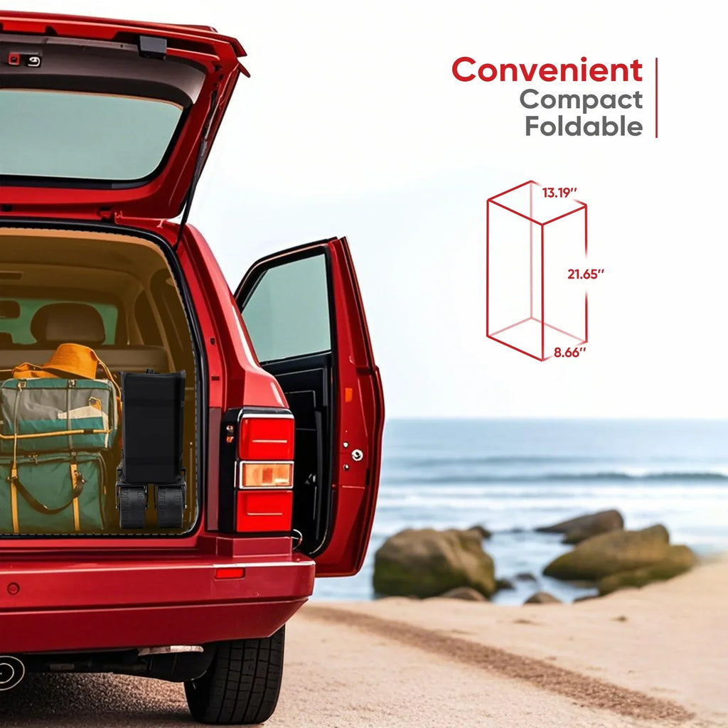Nouveauté 2026 – Chariot pliable Sekey , capacité 330 lb, grande capacité 220 L, robuste et pliable, avec roues tout-terrain, idéal pour le camping, la plage, le sport, les courses (noir, garantie 1 an