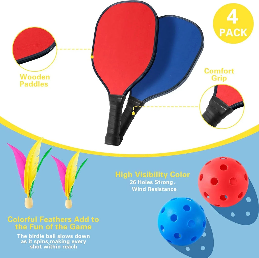 Nouveauté 2026 – Slsy Pickleball Portable avec Filet, un jeu de raquettes combinant pickleball, badminton, jianzi et tennis, jeux de jardin, sport d'intérieur et d'extérieur, jeux amusants pour enfants et adultes