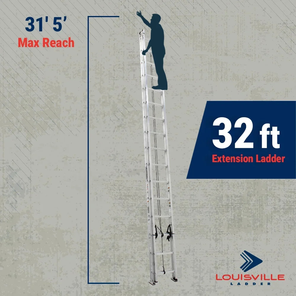 Nouveauté 2026 – Échelle d'extension en aluminium de 32 pieds (9,75 m) Louisville Ladder, capacité de charge de 300 livres (136 kg), type IA, AE2232